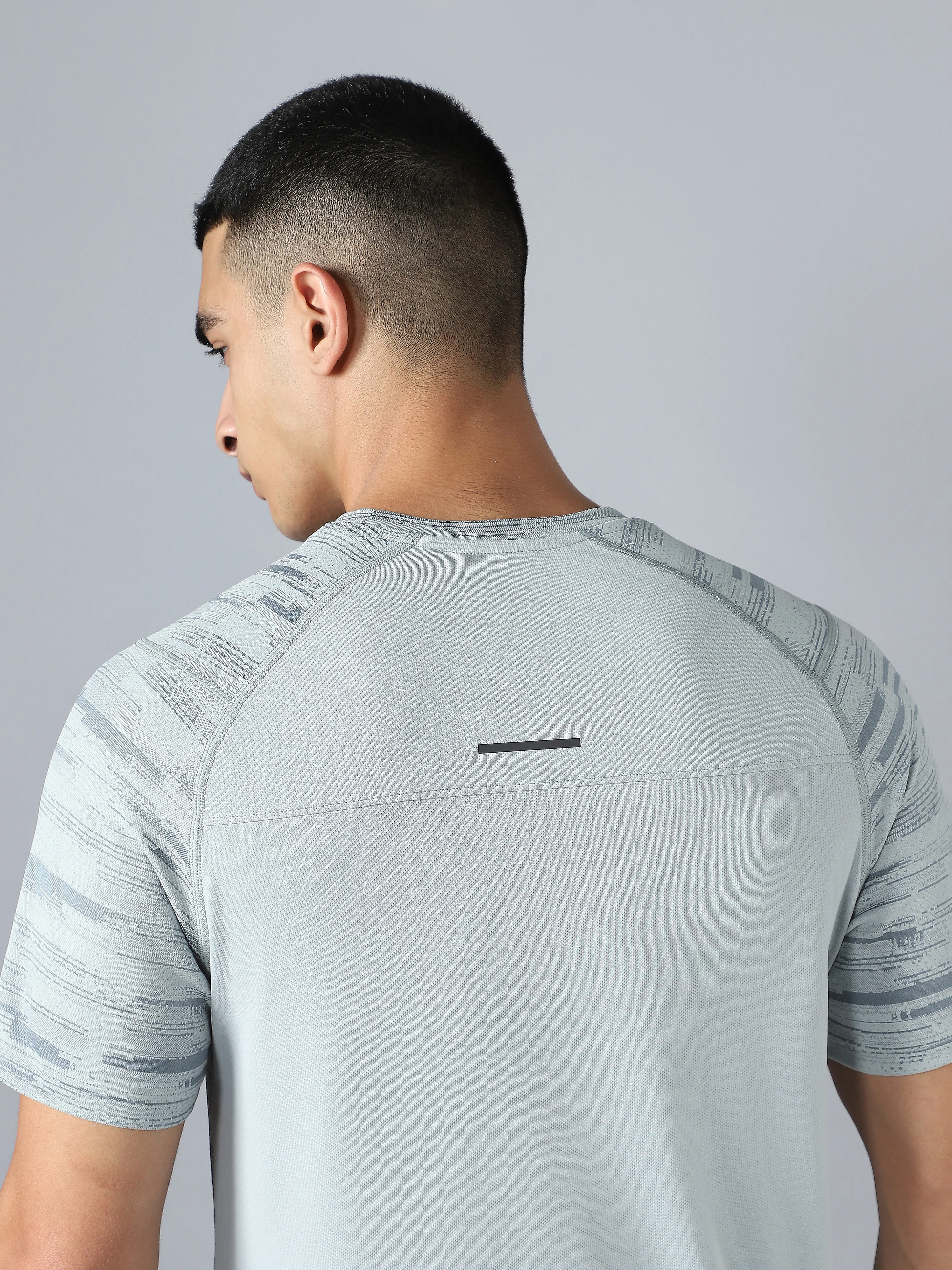 Men Self Design Slim Fit Crew Neck T-shirt with DOUBLE COOL - Image 7