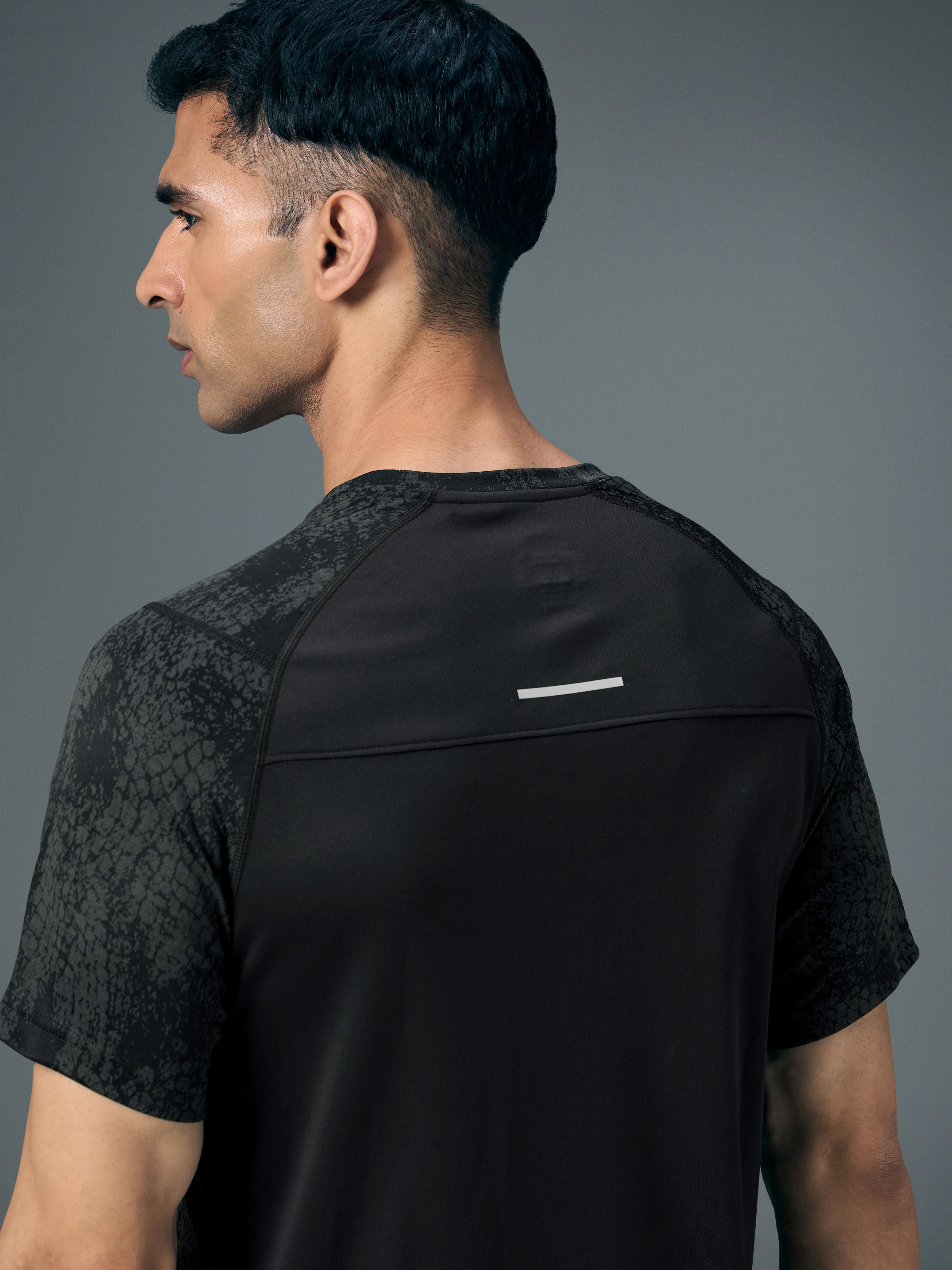 Men Self Design Slim Fit Crew Neck T-shirt with DOUBLE COOL - Image 6