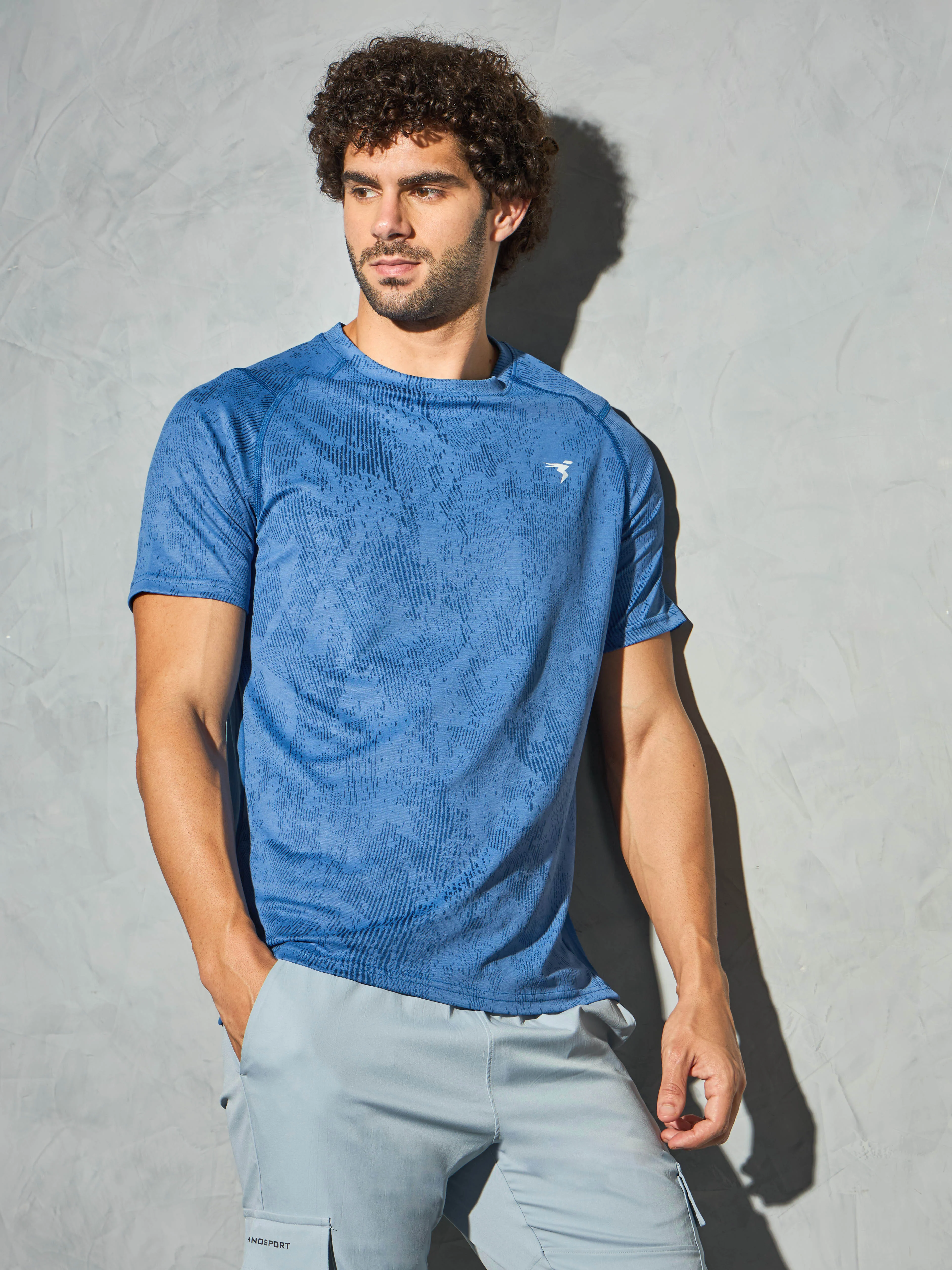 Men Self Design Slim Fit Crew Neck T-shirt with DOUBLE COOL