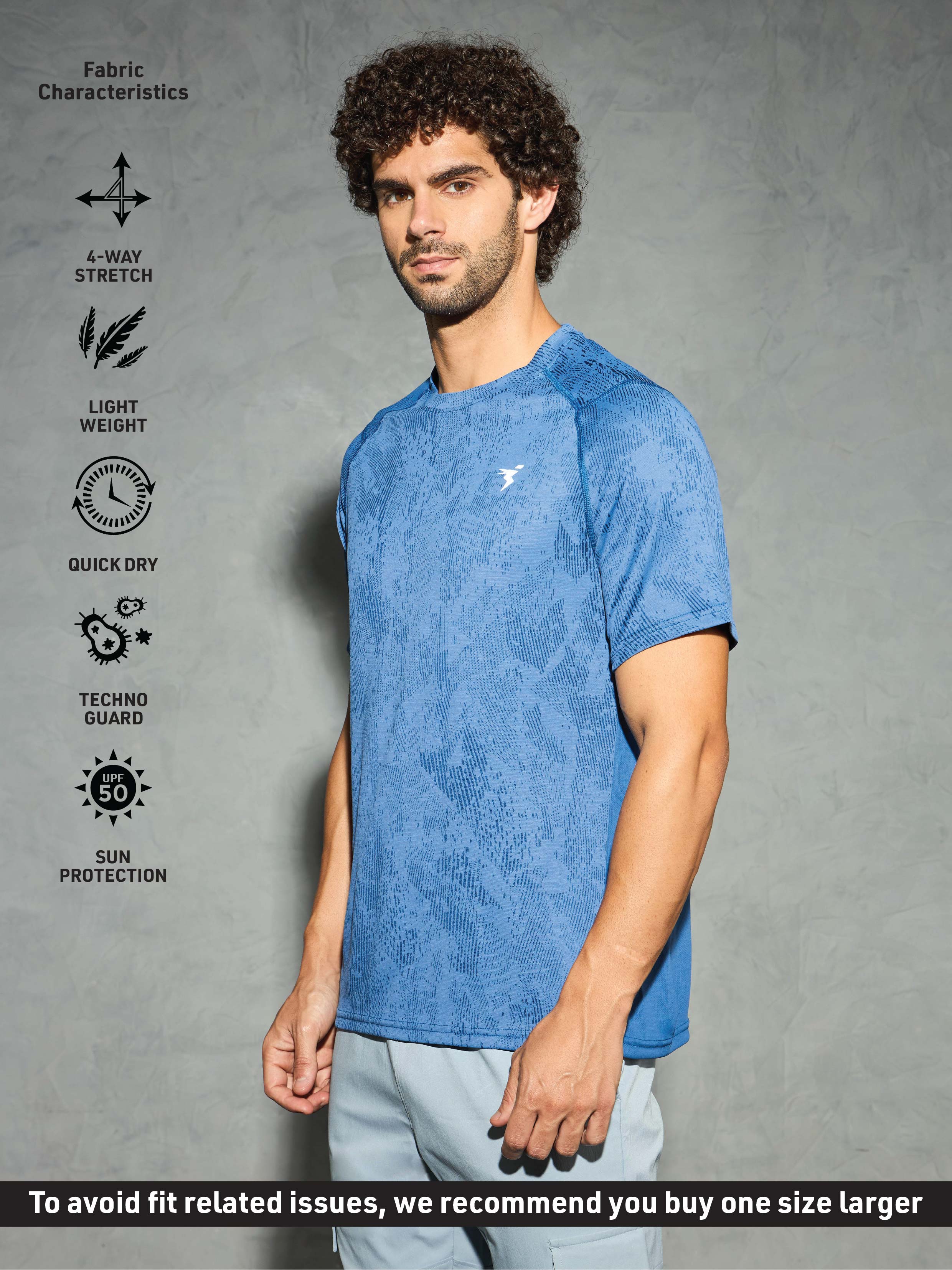 Men Self Design Slim Fit Crew Neck T-shirt with DOUBLE COOL - Image 4