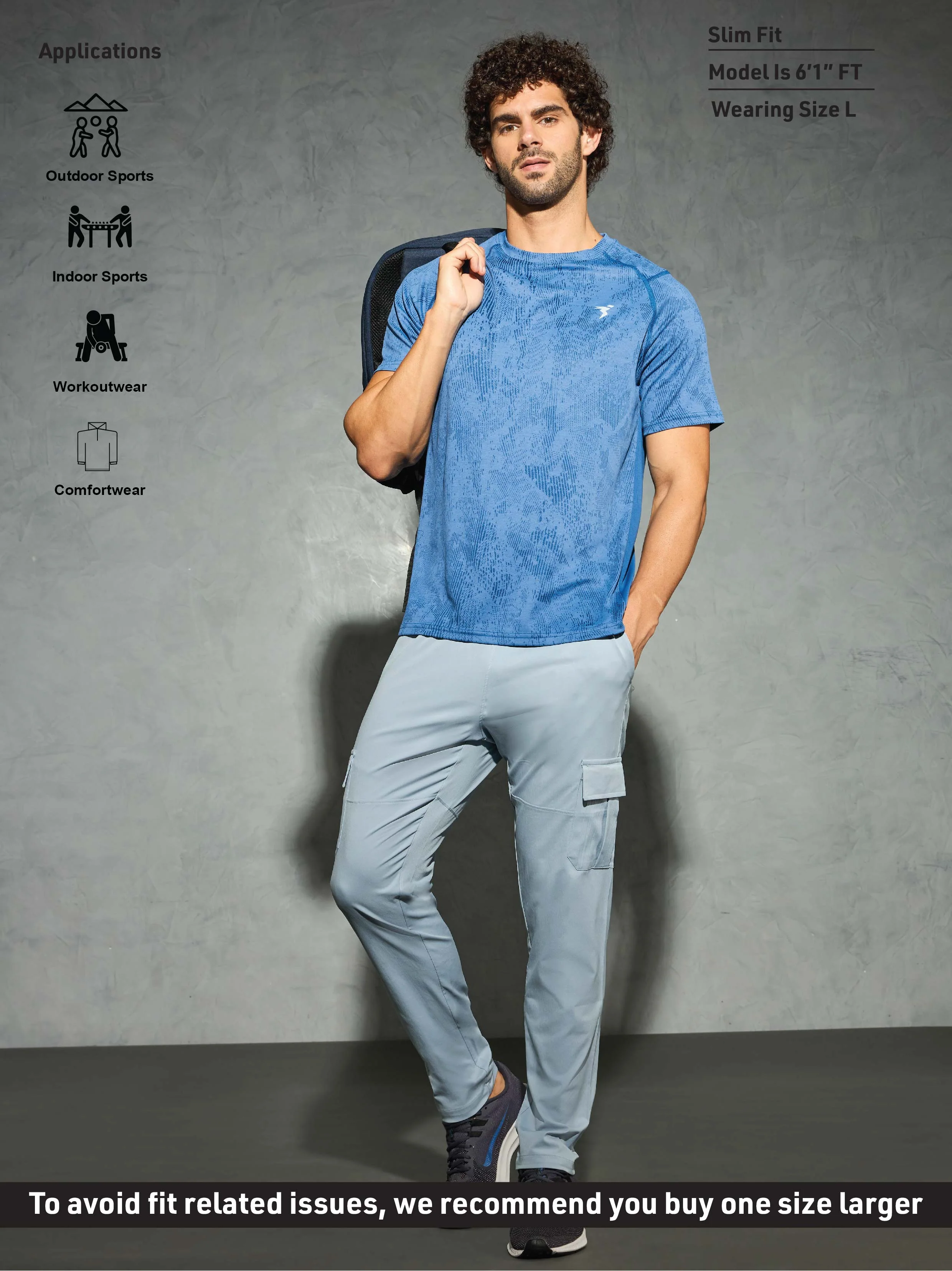 Men Self Design Slim Fit Crew Neck T-shirt with DOUBLE COOL - Image 5