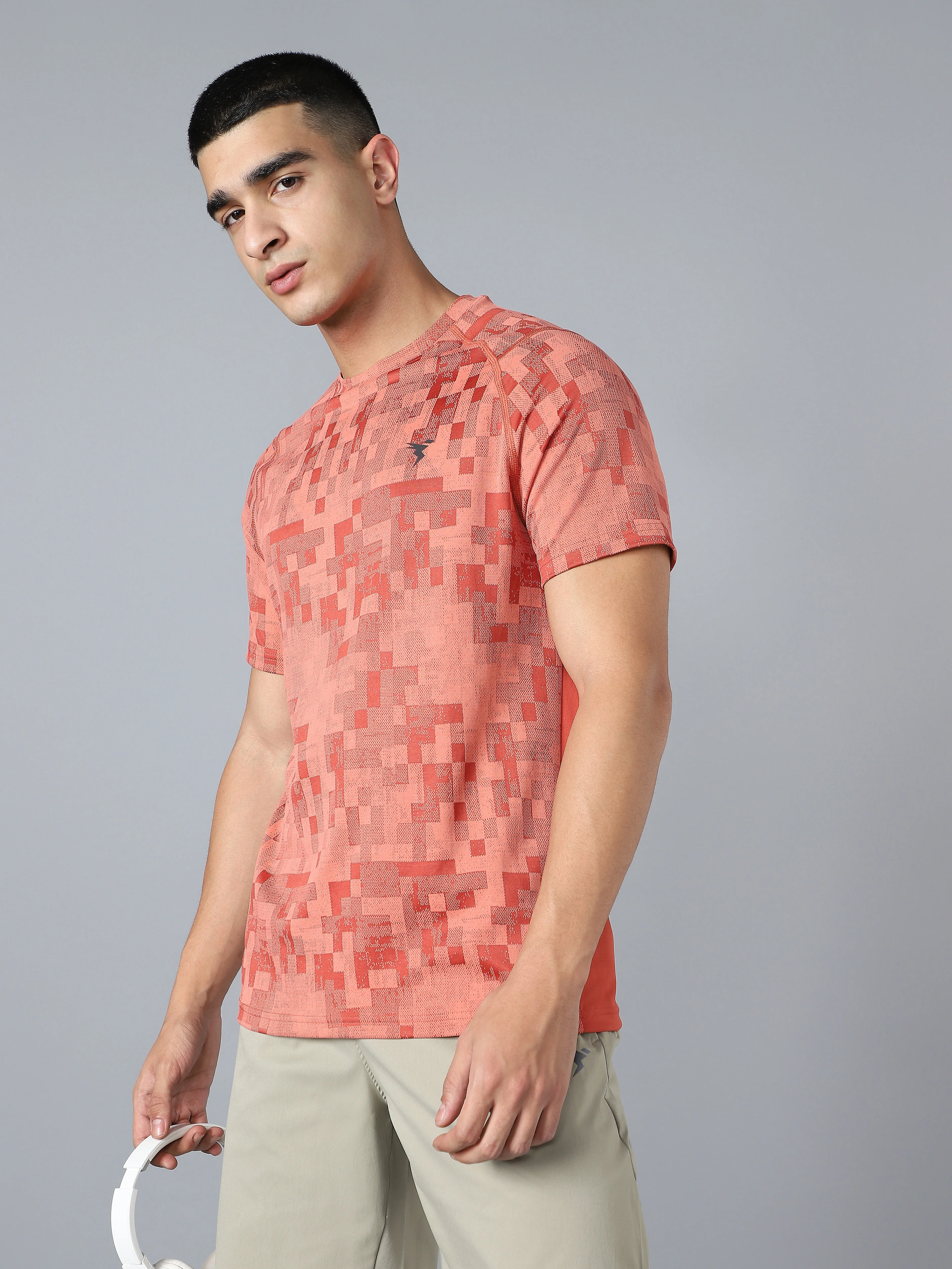 Men Self Design Slim Fit Crew Neck T-shirt with DOUBLE COOL - Image 6