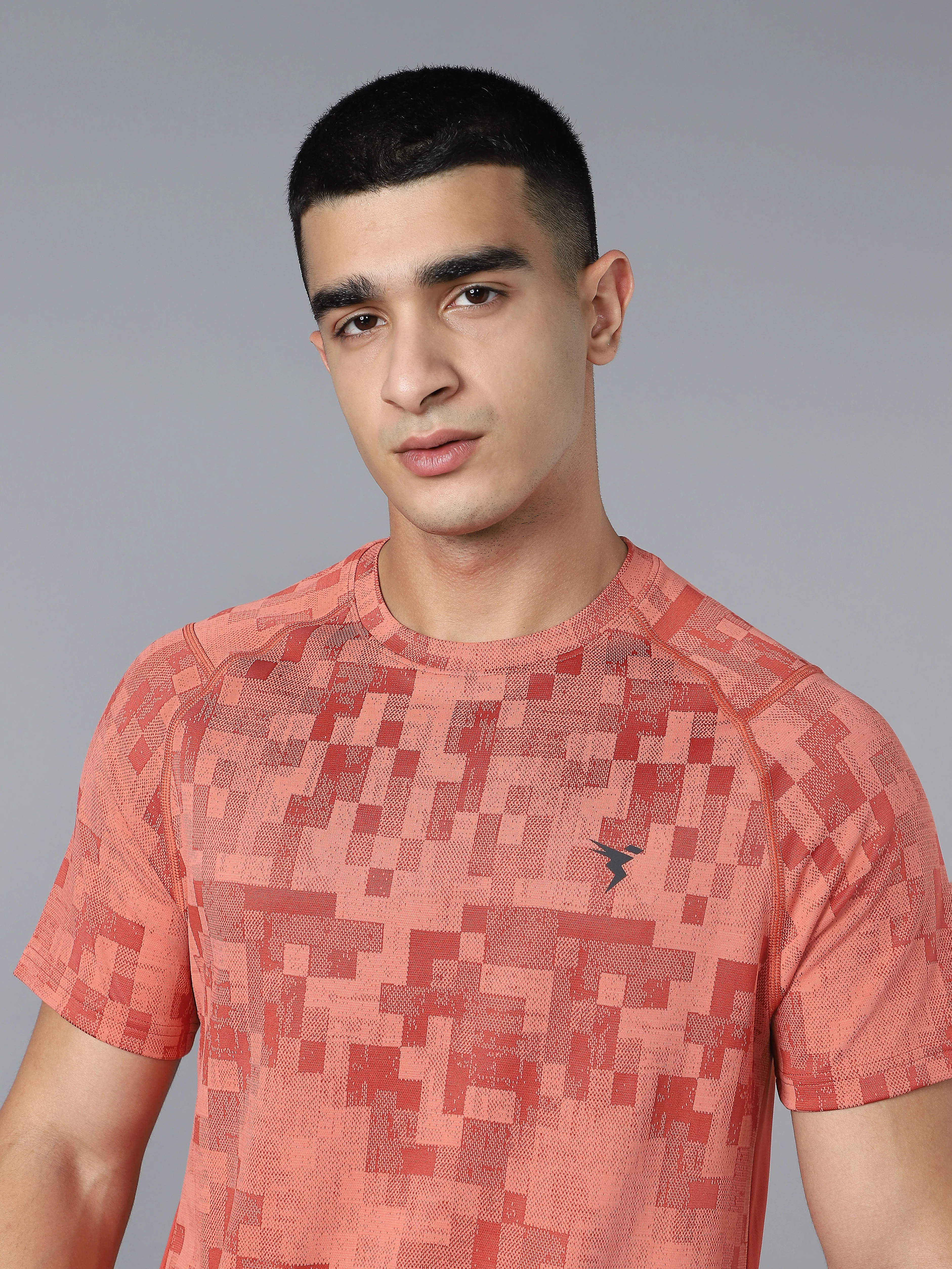 Men Self Design Slim Fit Crew Neck T-shirt with DOUBLE COOL - Image 7