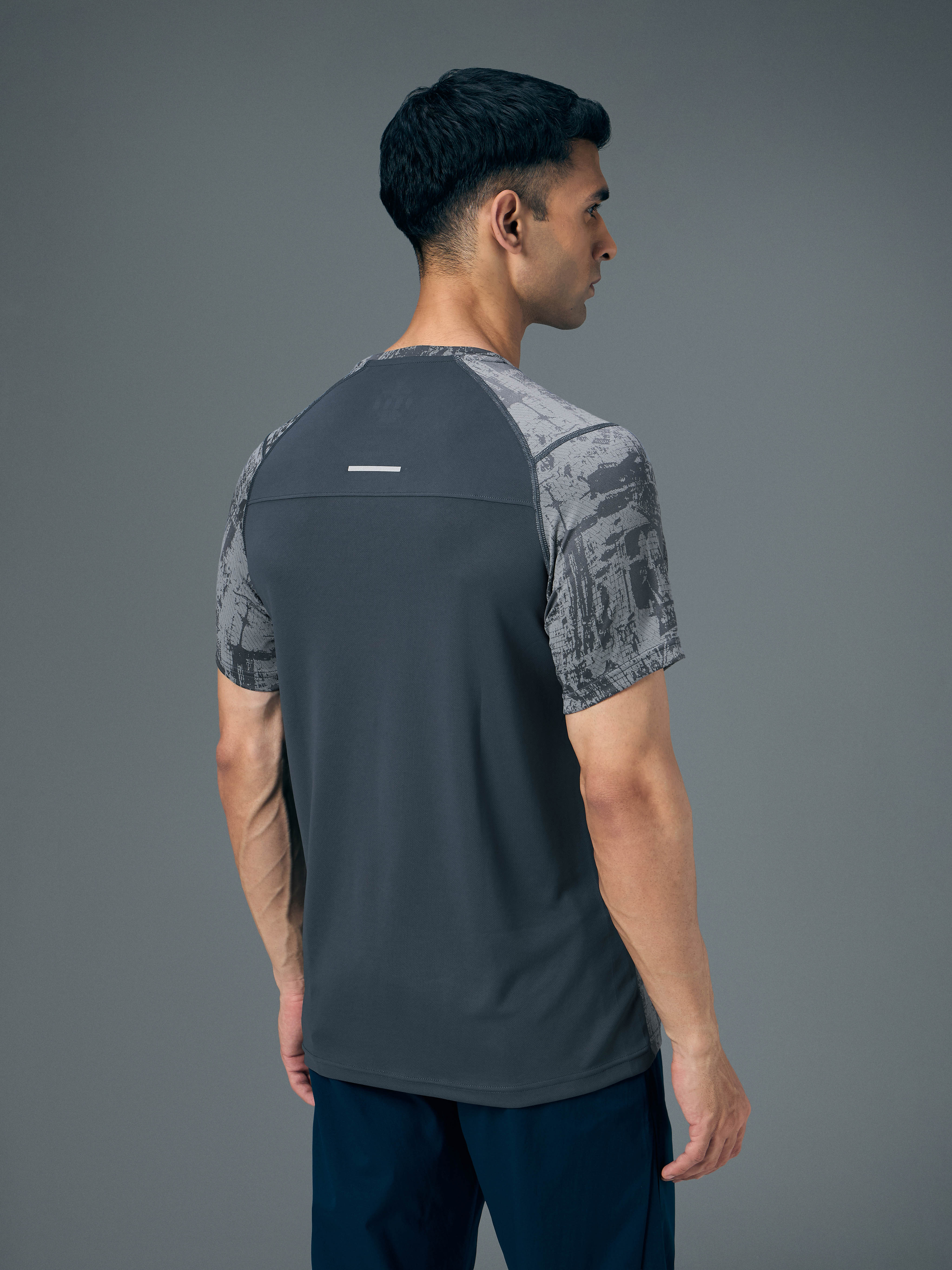 Men Self Design Slim Fit Crew Neck T-shirt with DOUBLE COOL - Image 3