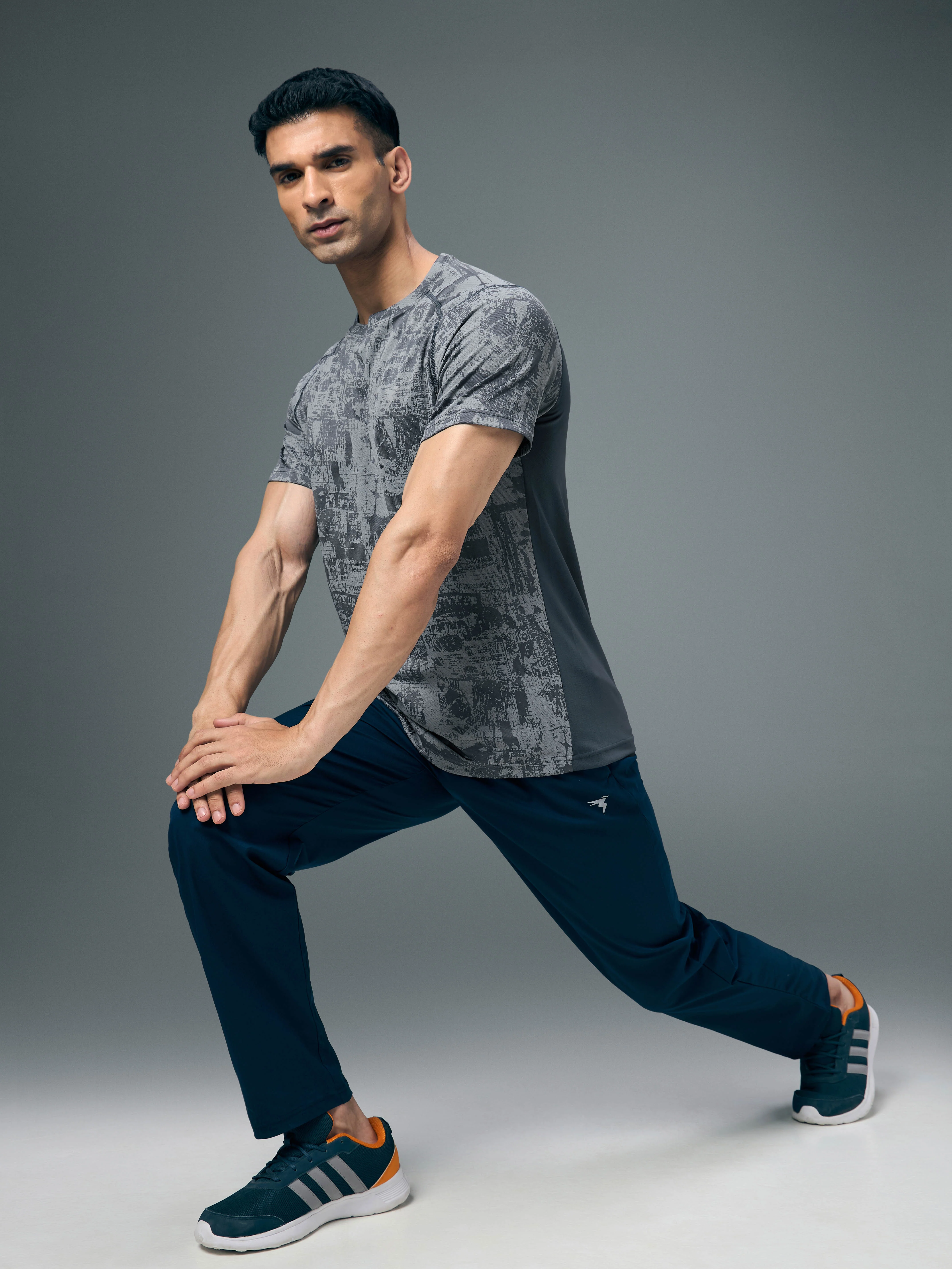 Men Self Design Slim Fit Crew Neck T-shirt with DOUBLE COOL - Image 5
