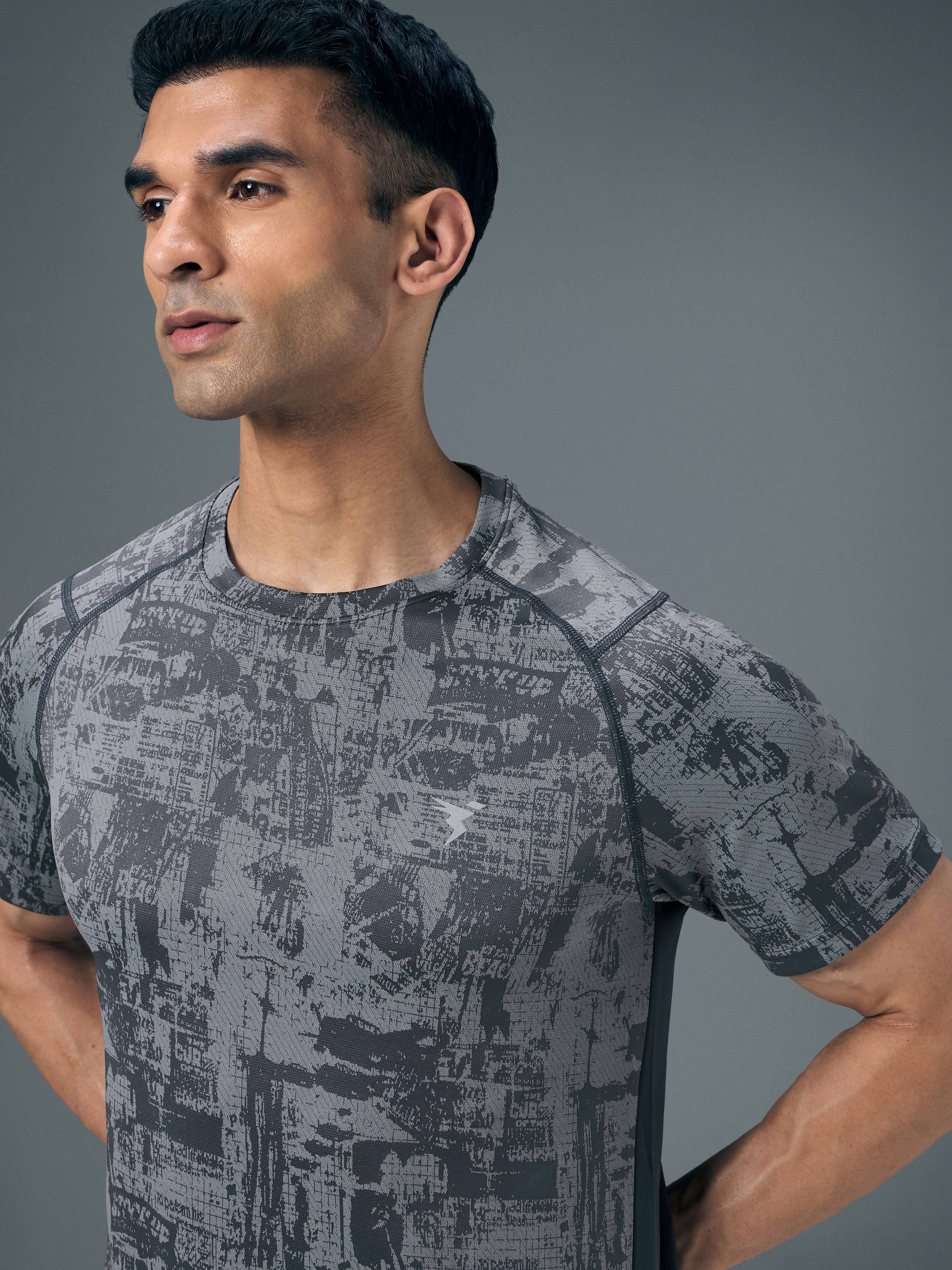 Men Self Design Slim Fit Crew Neck T-shirt with DOUBLE COOL - Image 6