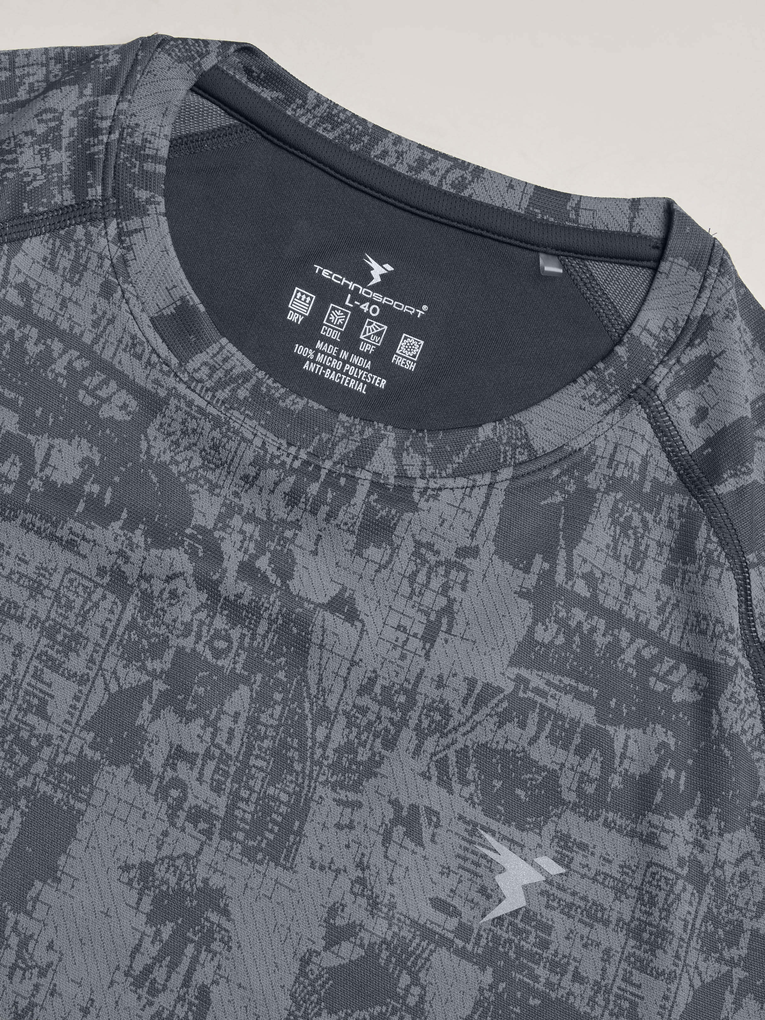 Men Self Design Slim Fit Crew Neck T-shirt with DOUBLE COOL - Image 7