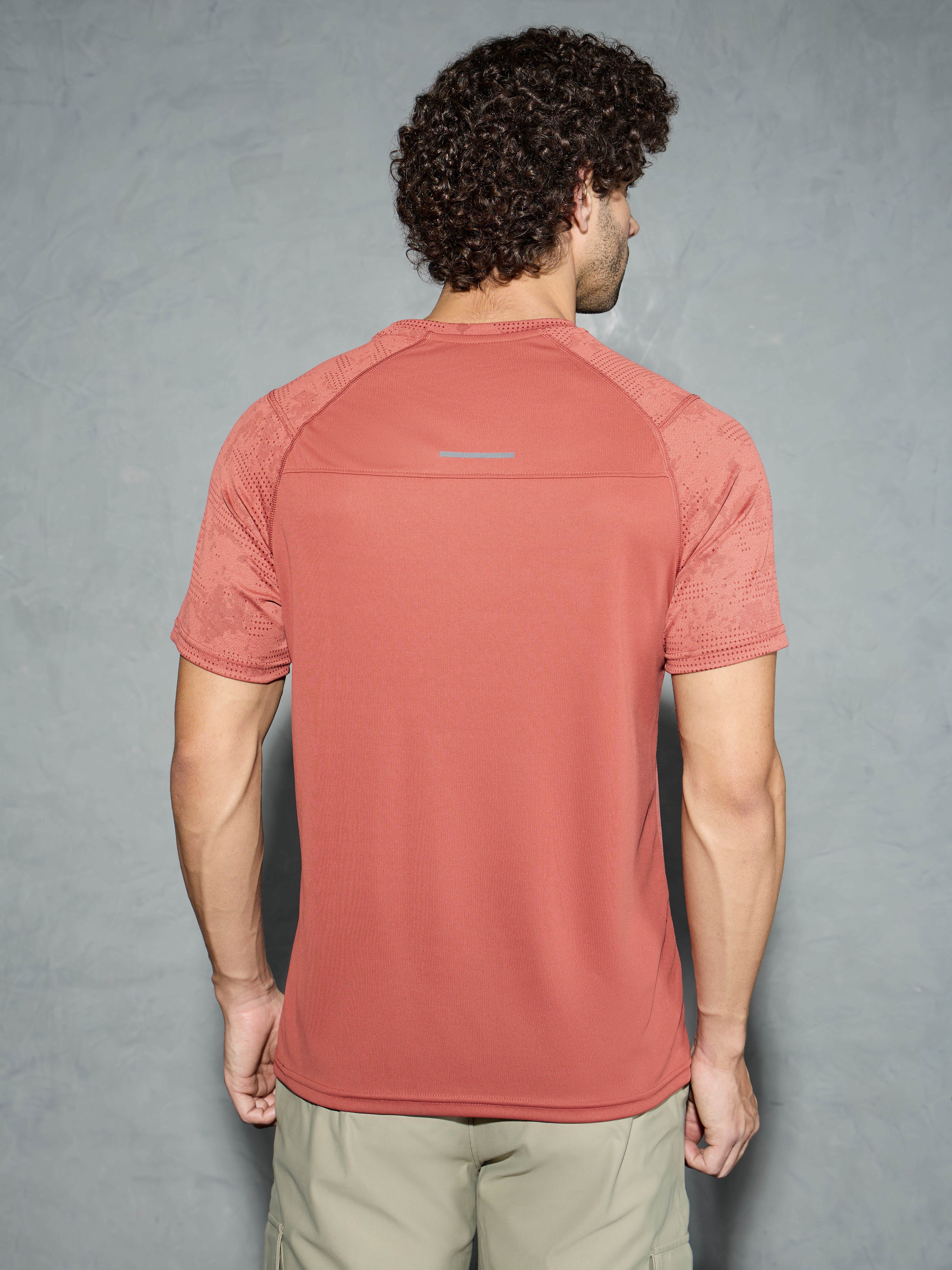 Men Self Design Slim Fit Crew Neck T-shirt with DOUBLE COOL - Image 3