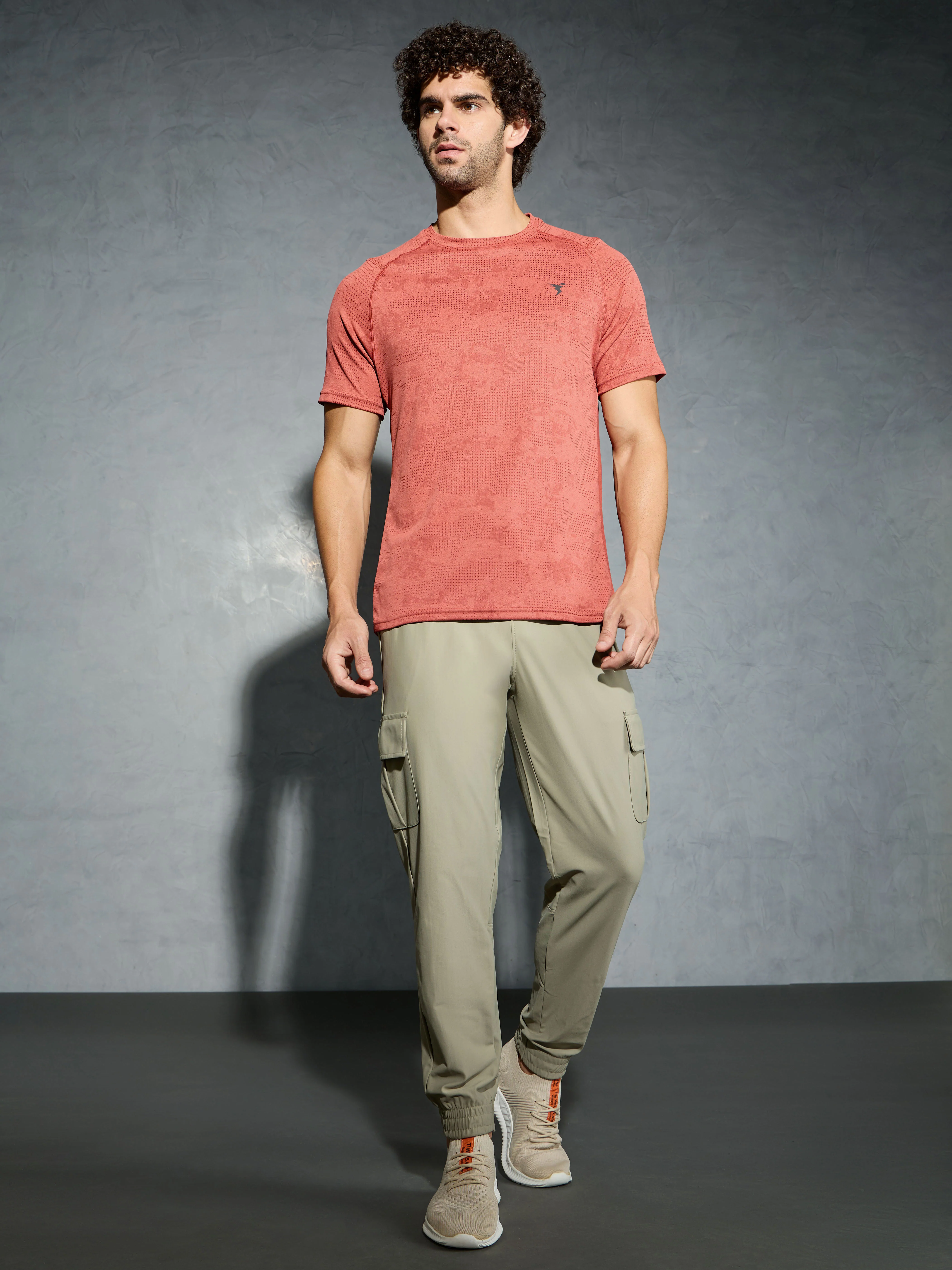 Men Self Design Slim Fit Crew Neck T-shirt with DOUBLE COOL - Image 5
