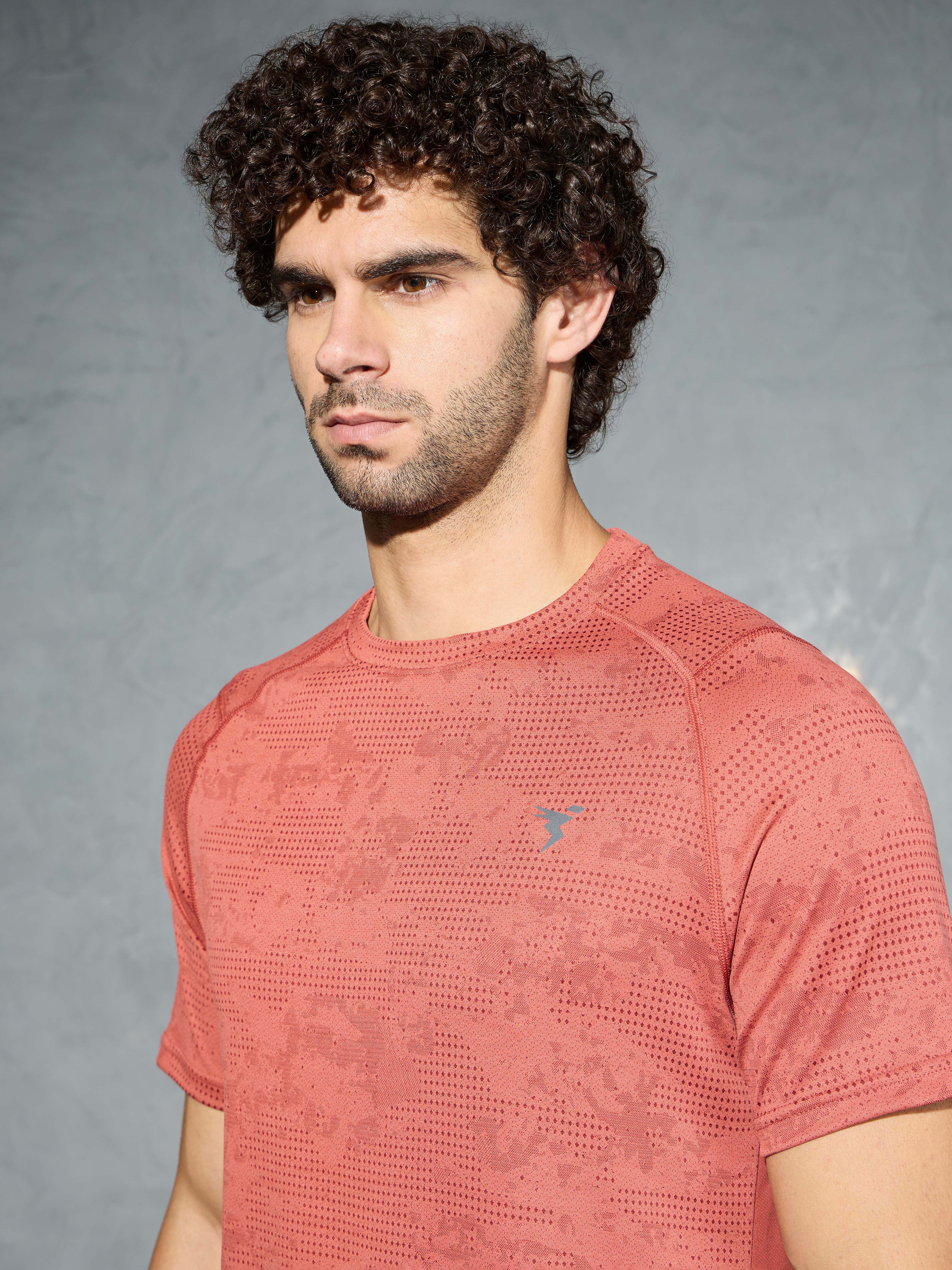 Men Self Design Slim Fit Crew Neck T-shirt with DOUBLE COOL - Image 6