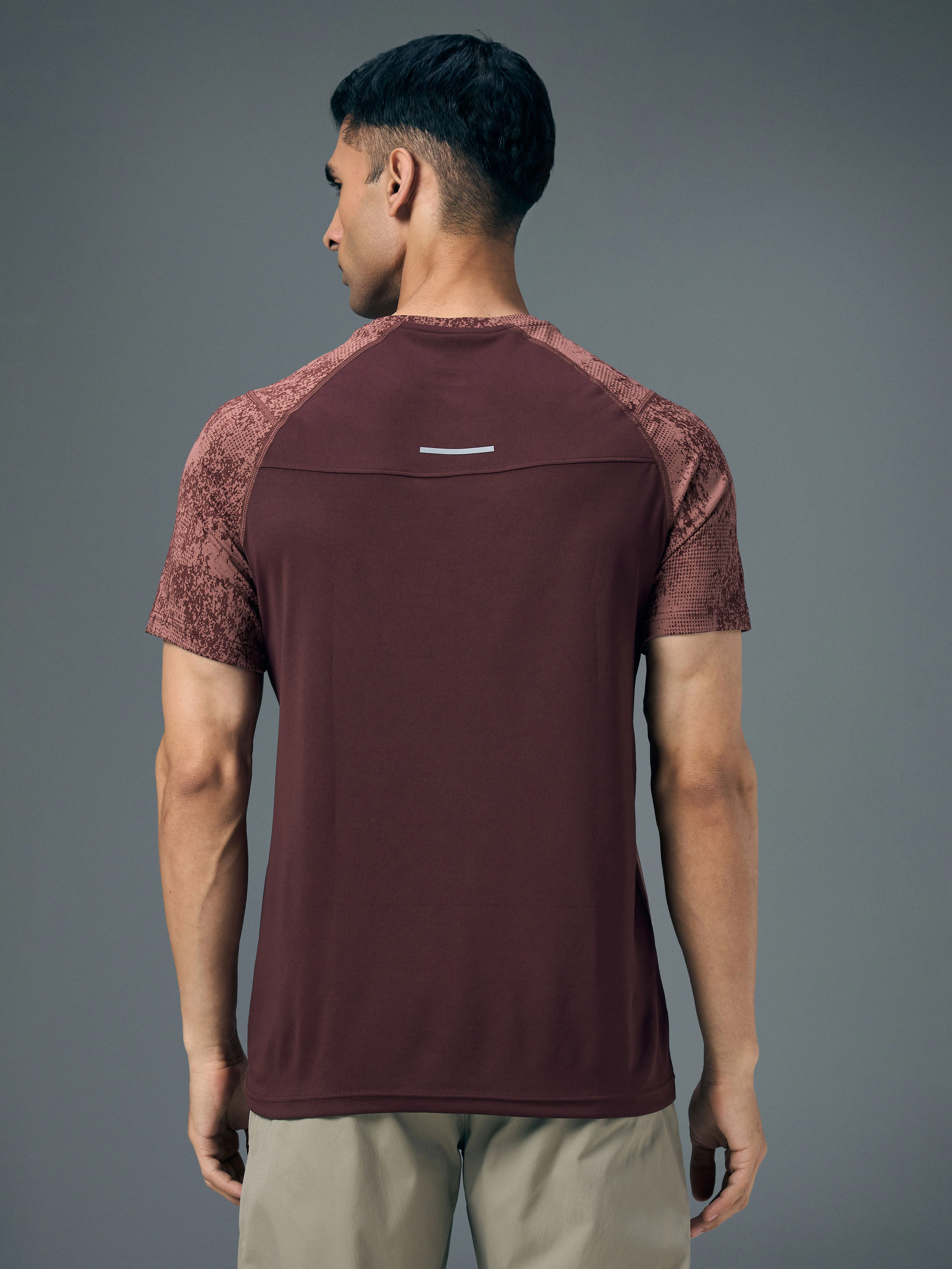 Men Self Design Slim Fit Crew Neck T-shirt with DOUBLE COOL - Image 3