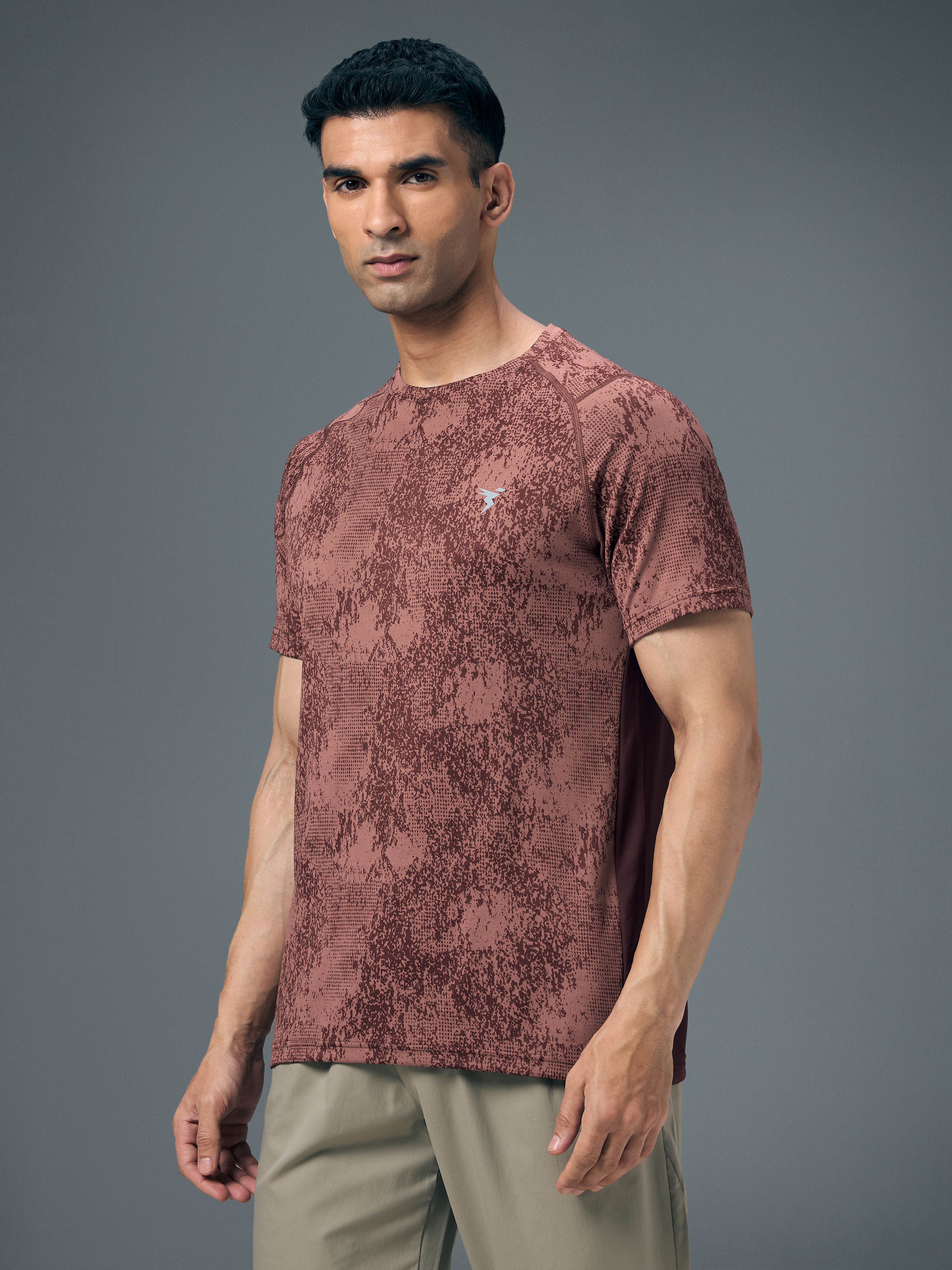 Men Self Design Slim Fit Crew Neck T-shirt with DOUBLE COOL - Image 4