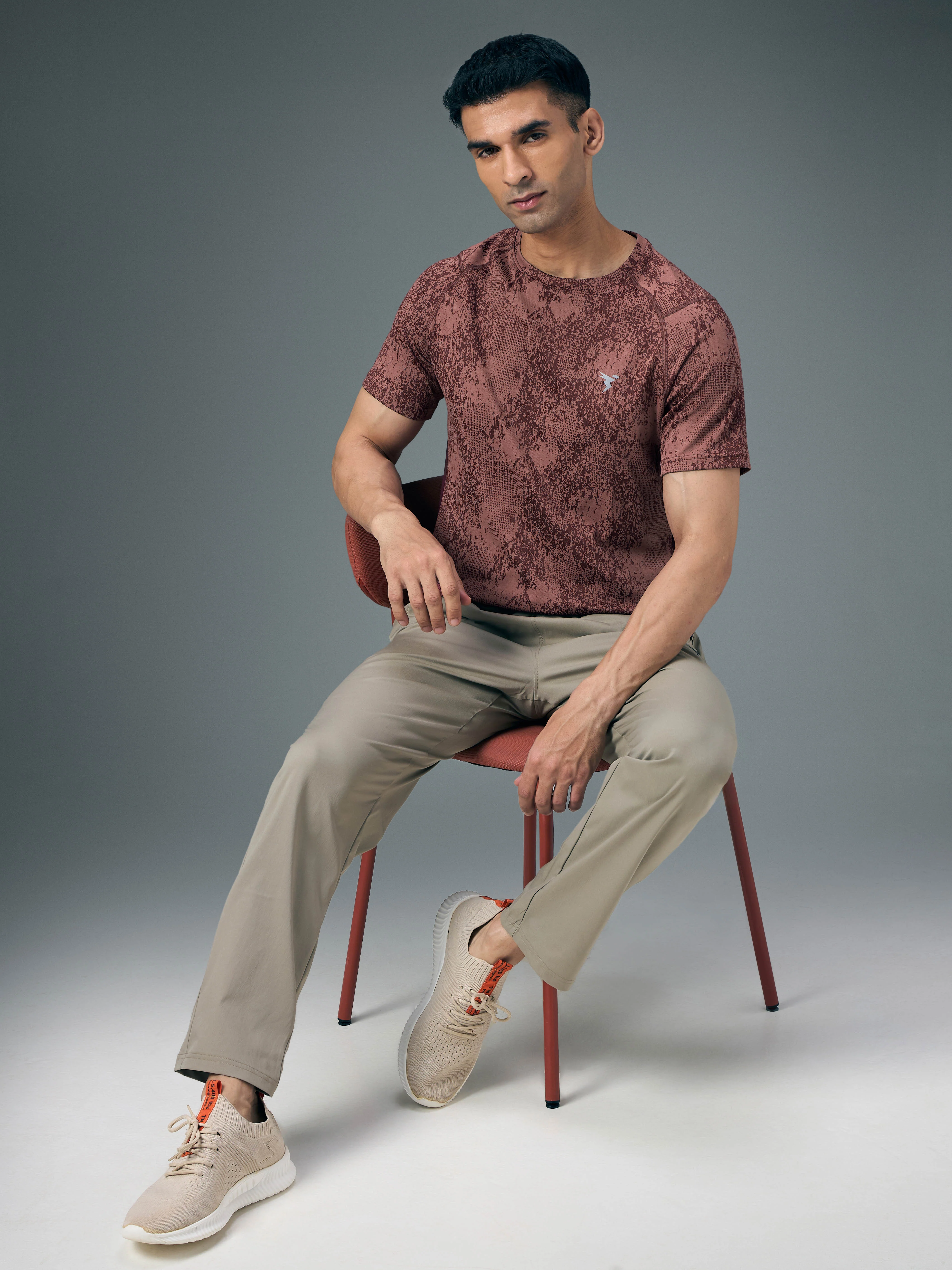 Men Self Design Slim Fit Crew Neck T-shirt with DOUBLE COOL - Image 5