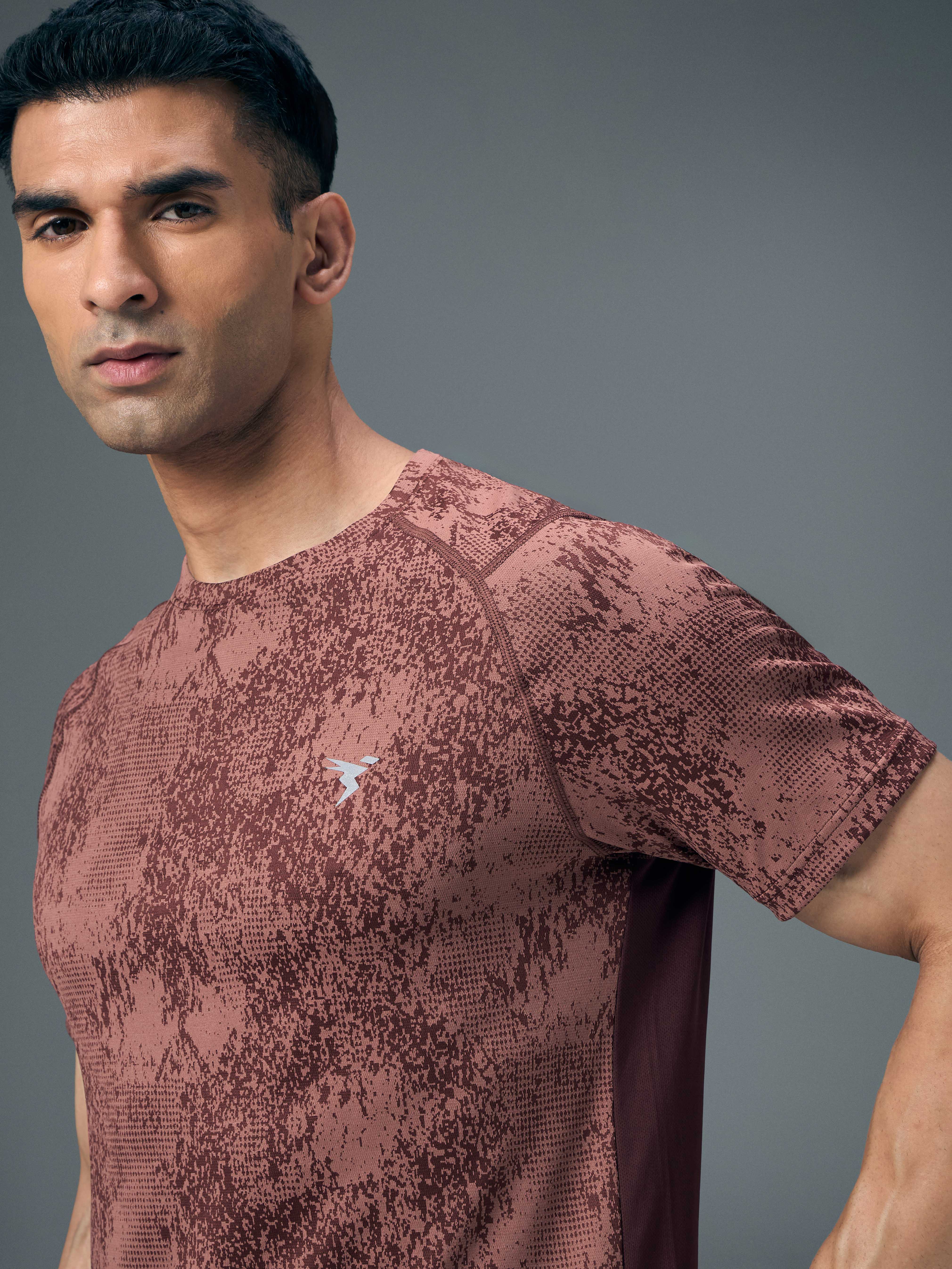 Men Self Design Slim Fit Crew Neck T-shirt with DOUBLE COOL - Image 6