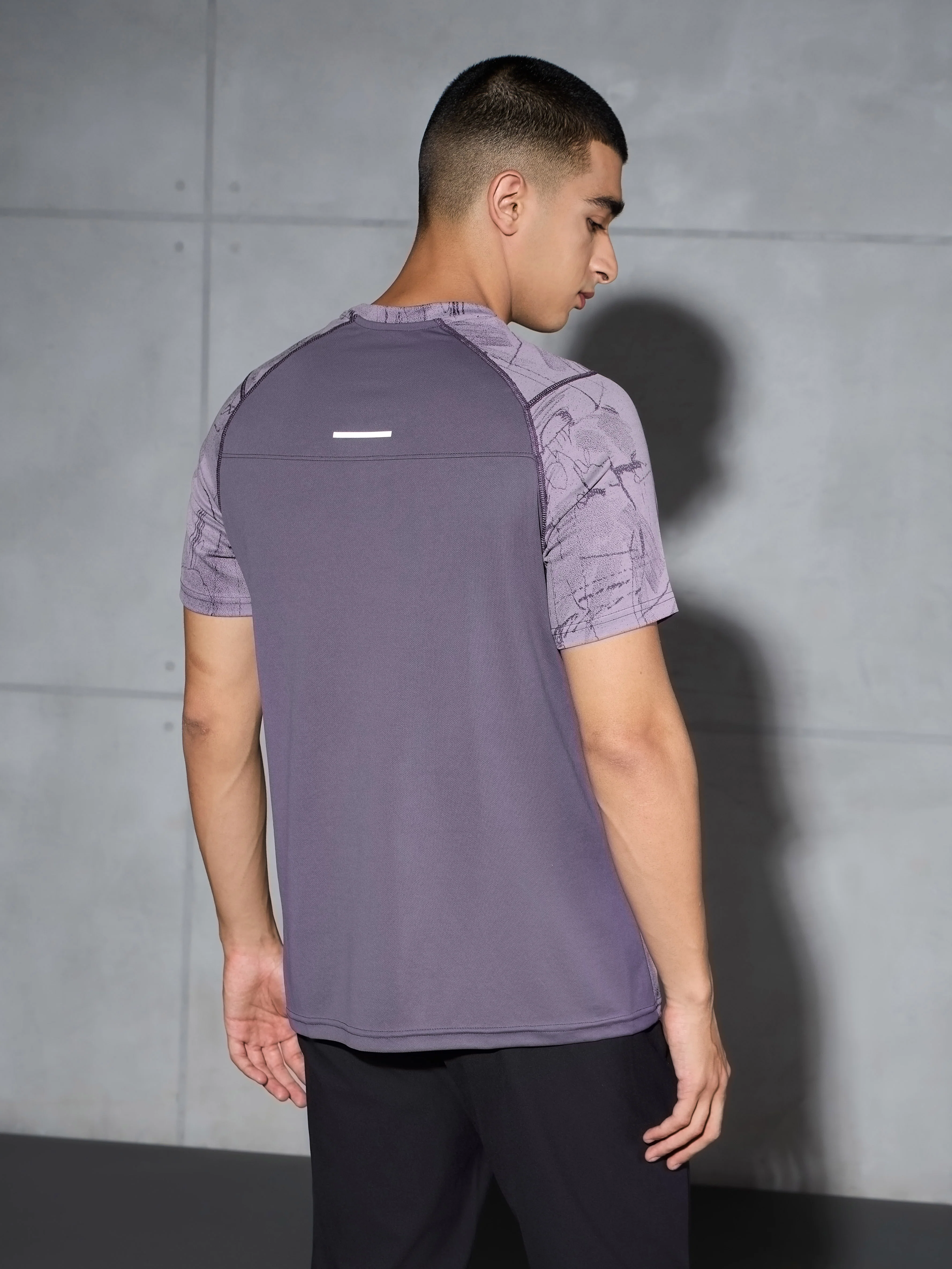 Men Self Design Slim Fit Crew Neck T-shirt with DOUBLE COOL - Image 3