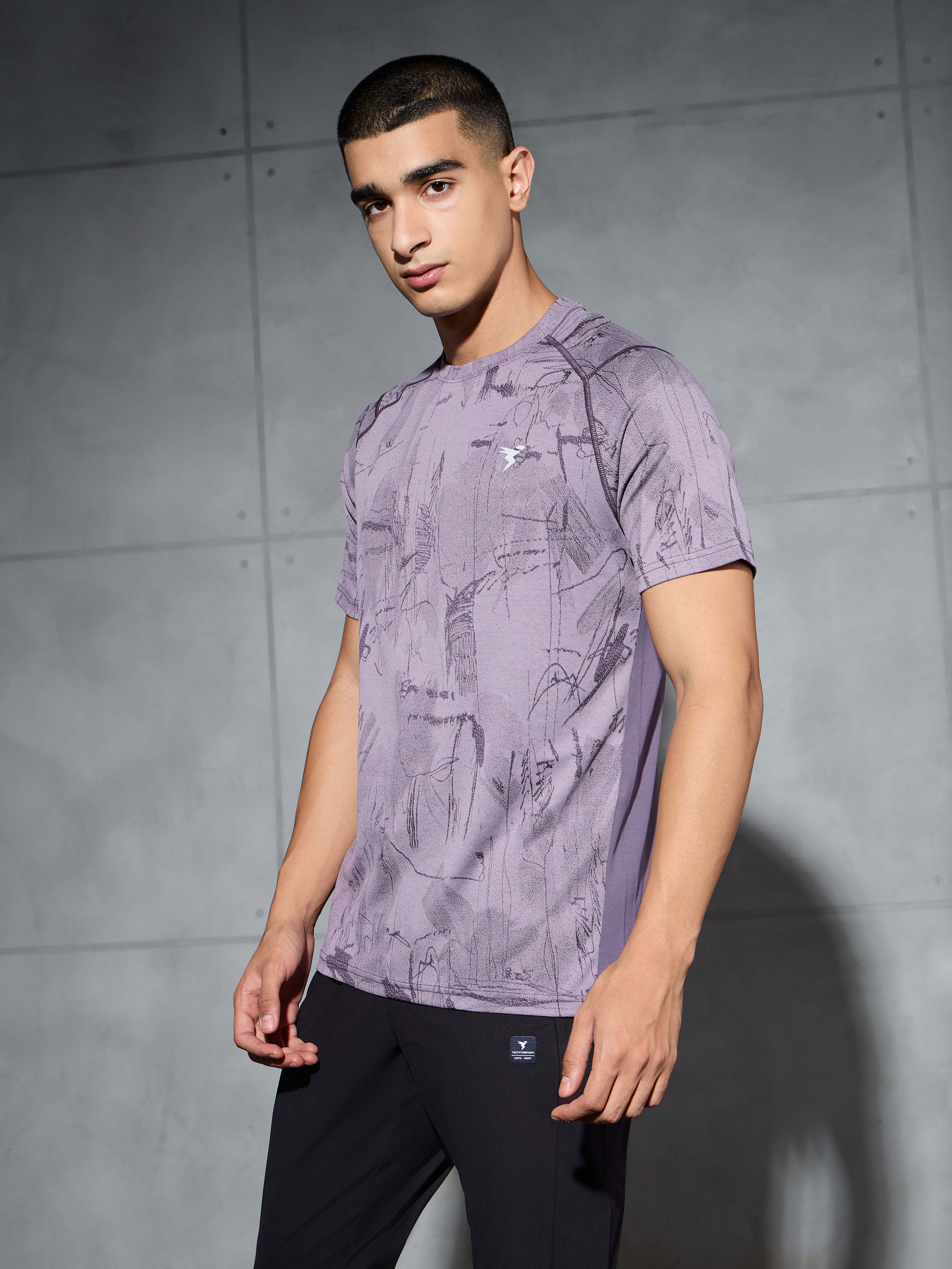 Men Self Design Slim Fit Crew Neck T-shirt with DOUBLE COOL - Image 4