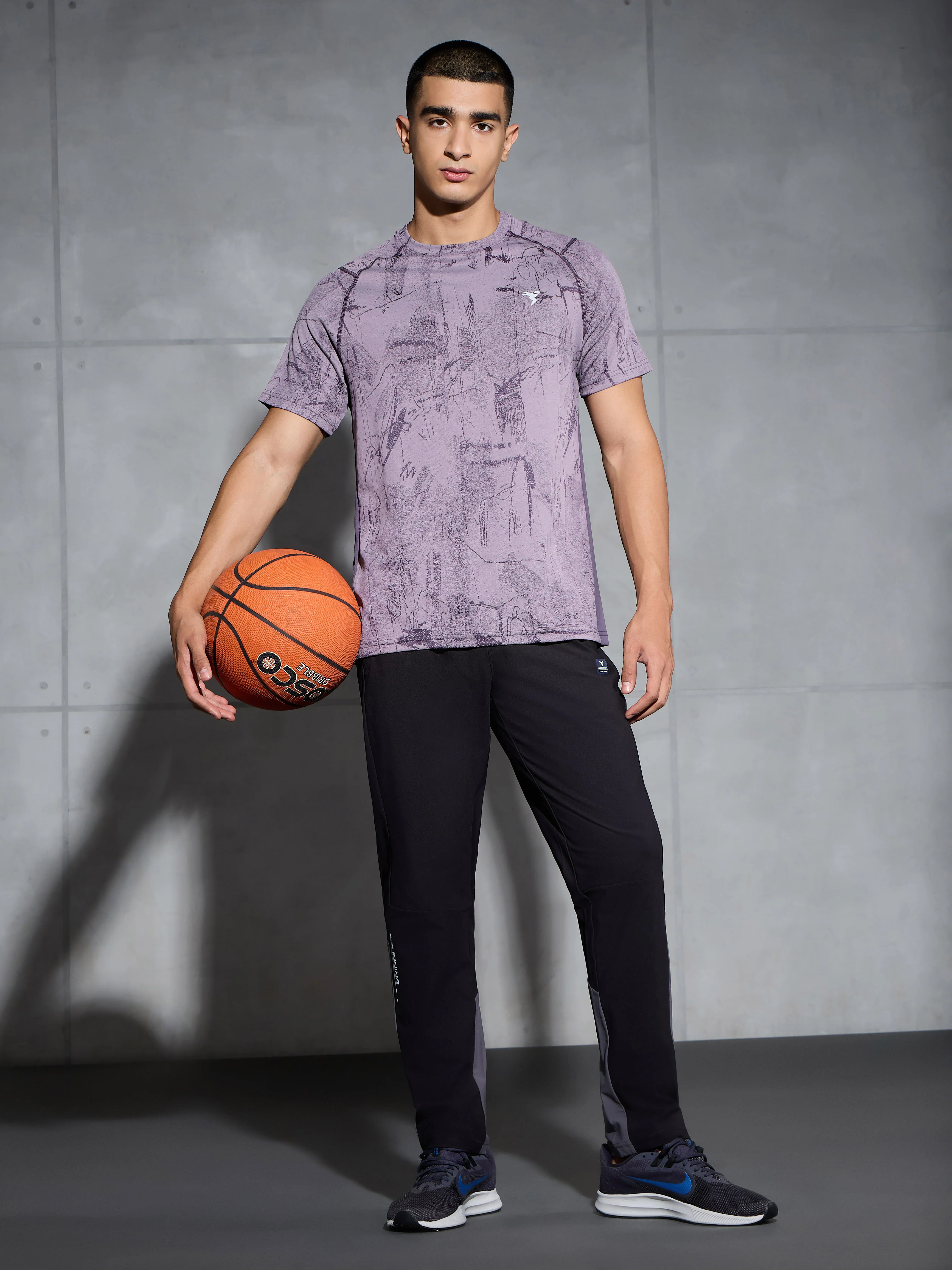 Men Self Design Slim Fit Crew Neck T-shirt with DOUBLE COOL - Image 5