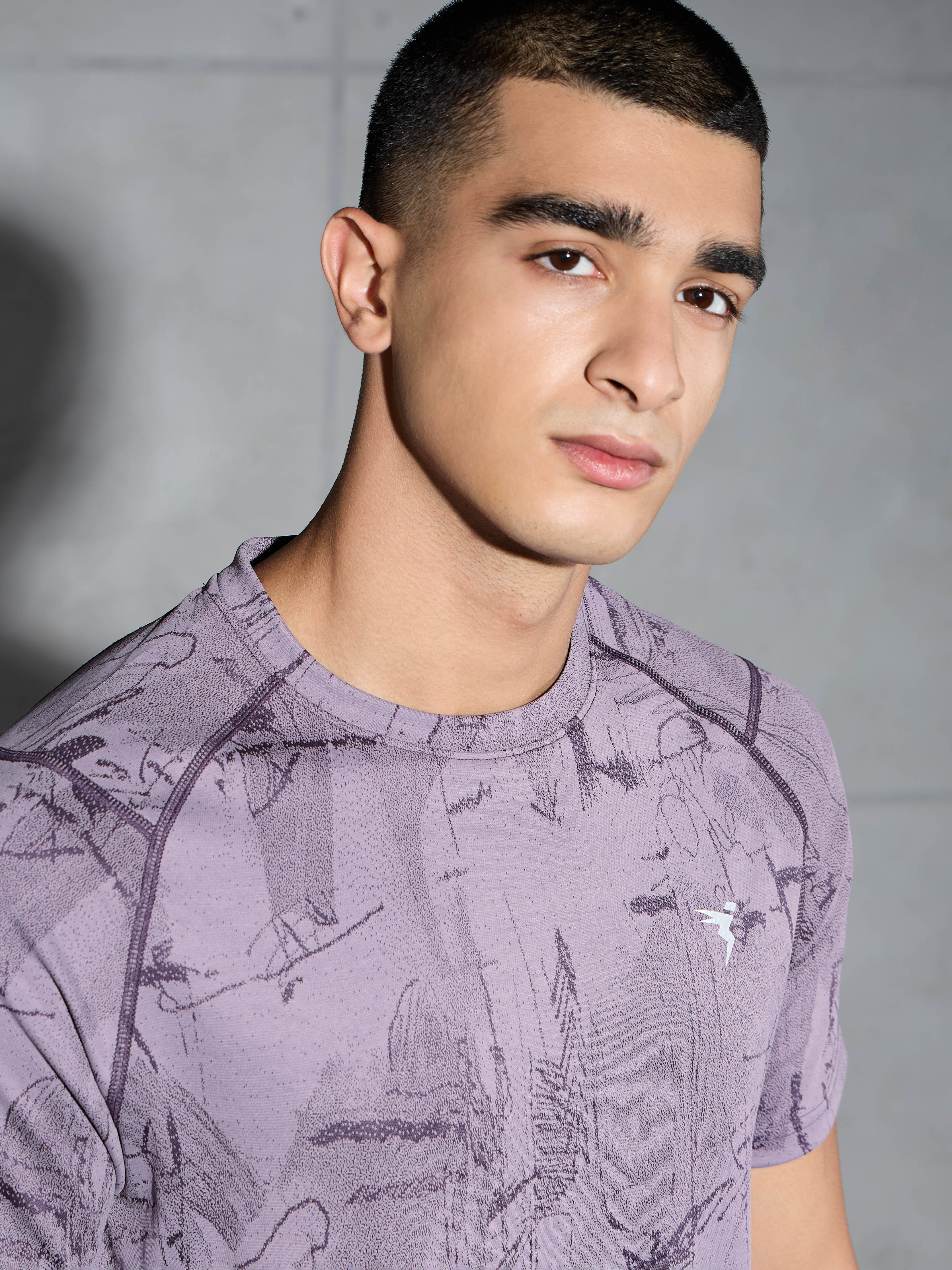 Men Self Design Slim Fit Crew Neck T-shirt with DOUBLE COOL - Image 6