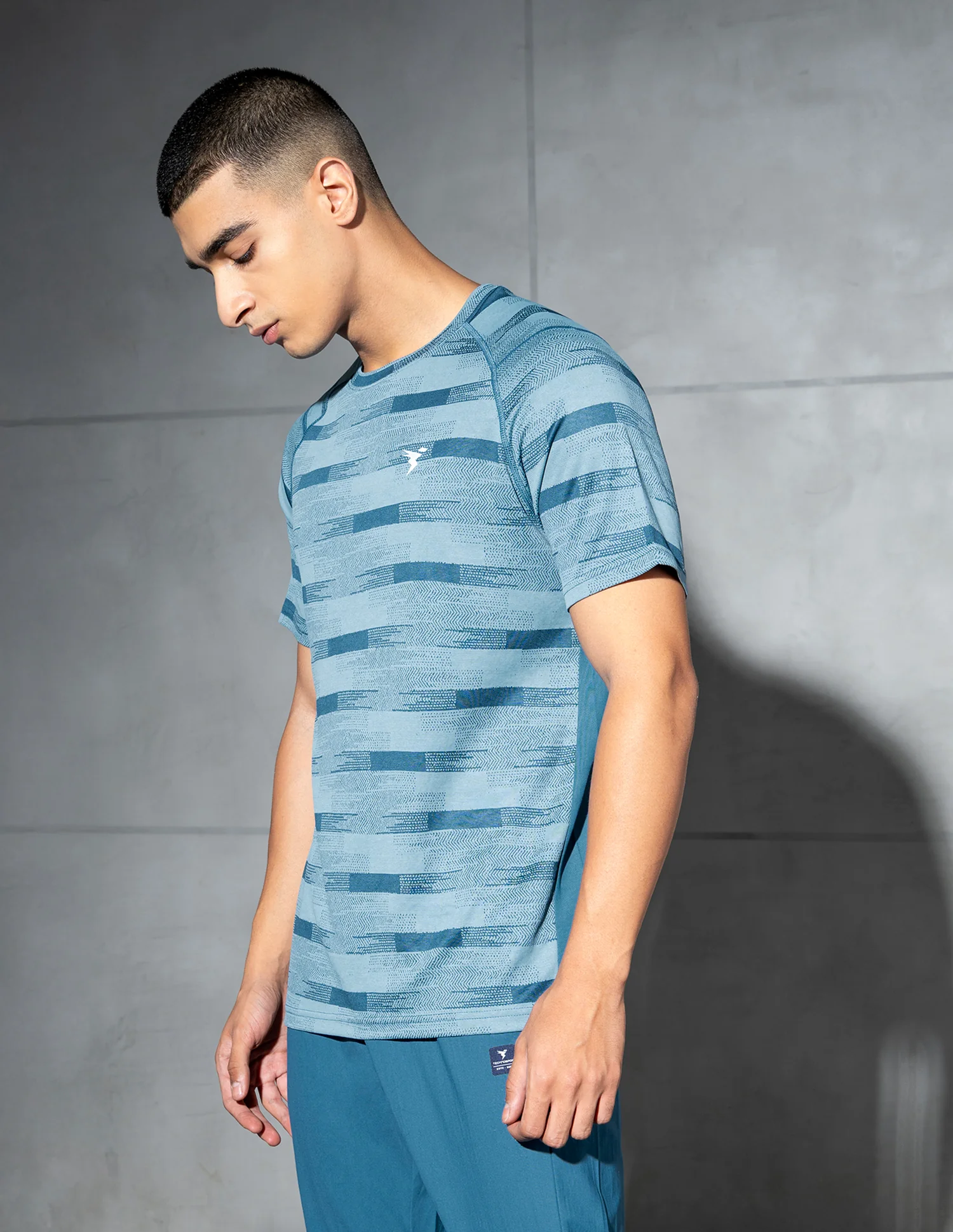 Men Self Design Slim Fit Crew Neck T-shirt with DOUBLE COOL - Image 4