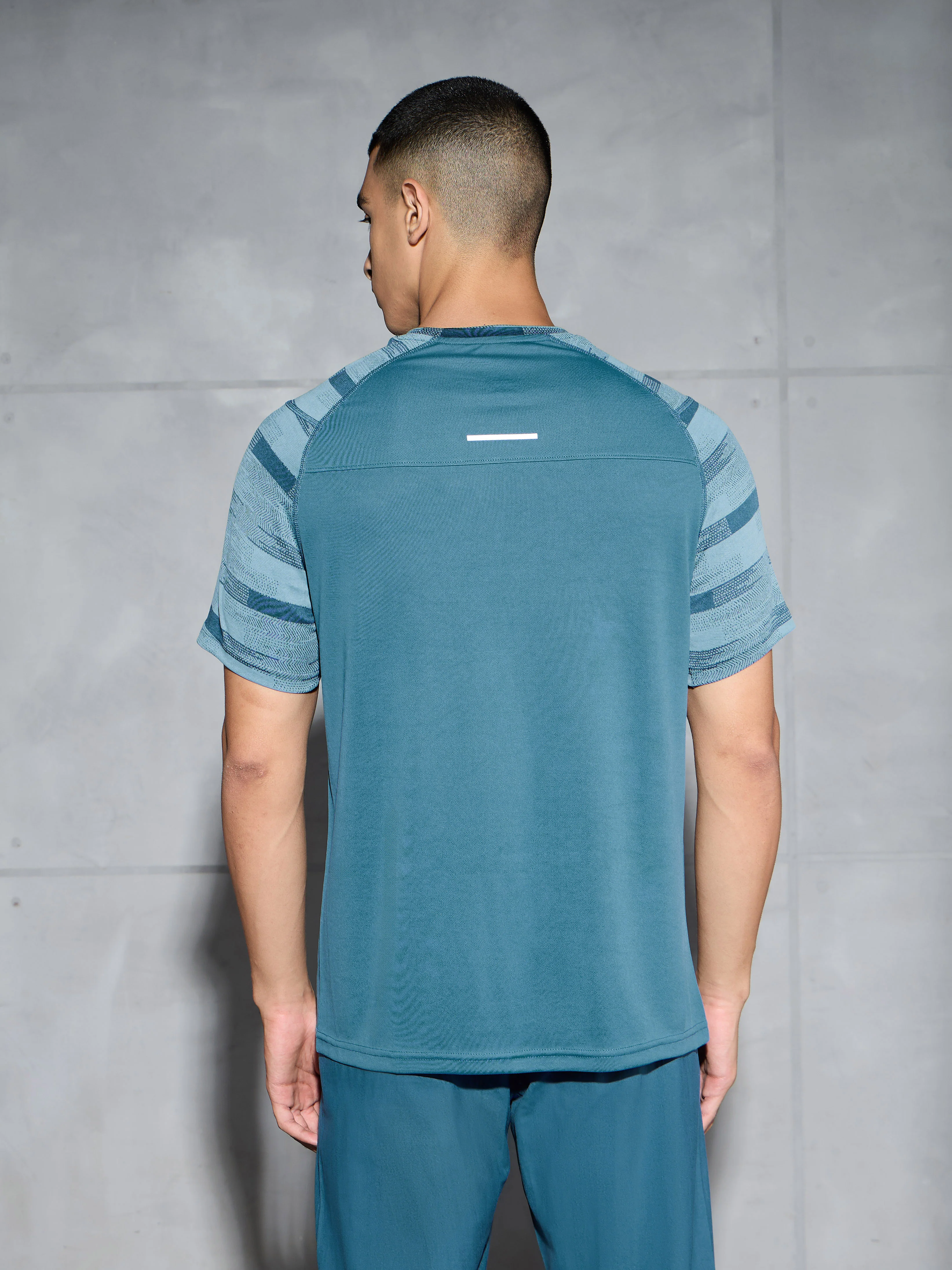 Men Self Design Slim Fit Crew Neck T-shirt with DOUBLE COOL - Image 3