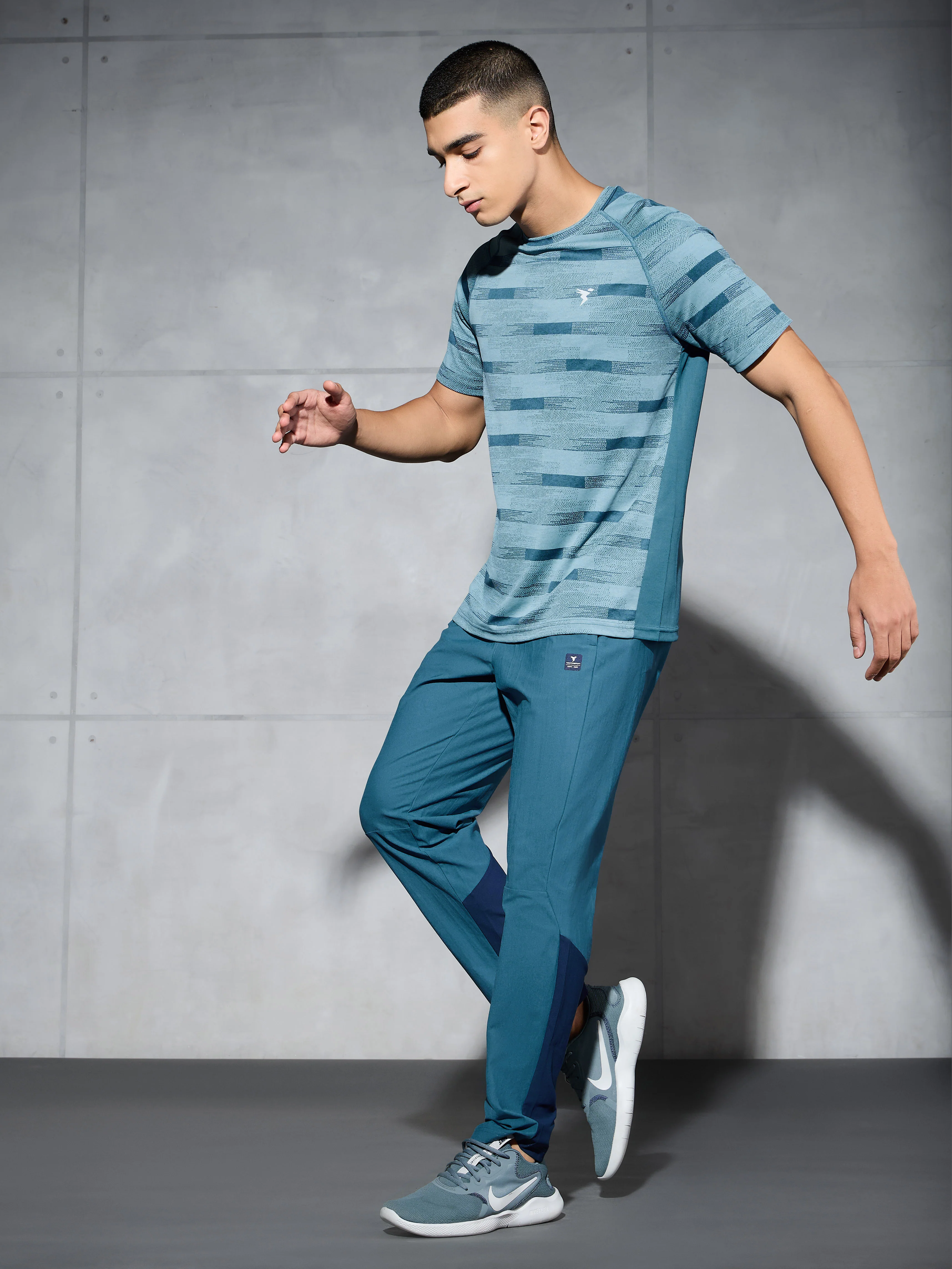 Men Self Design Slim Fit Crew Neck T-shirt with DOUBLE COOL - Image 5