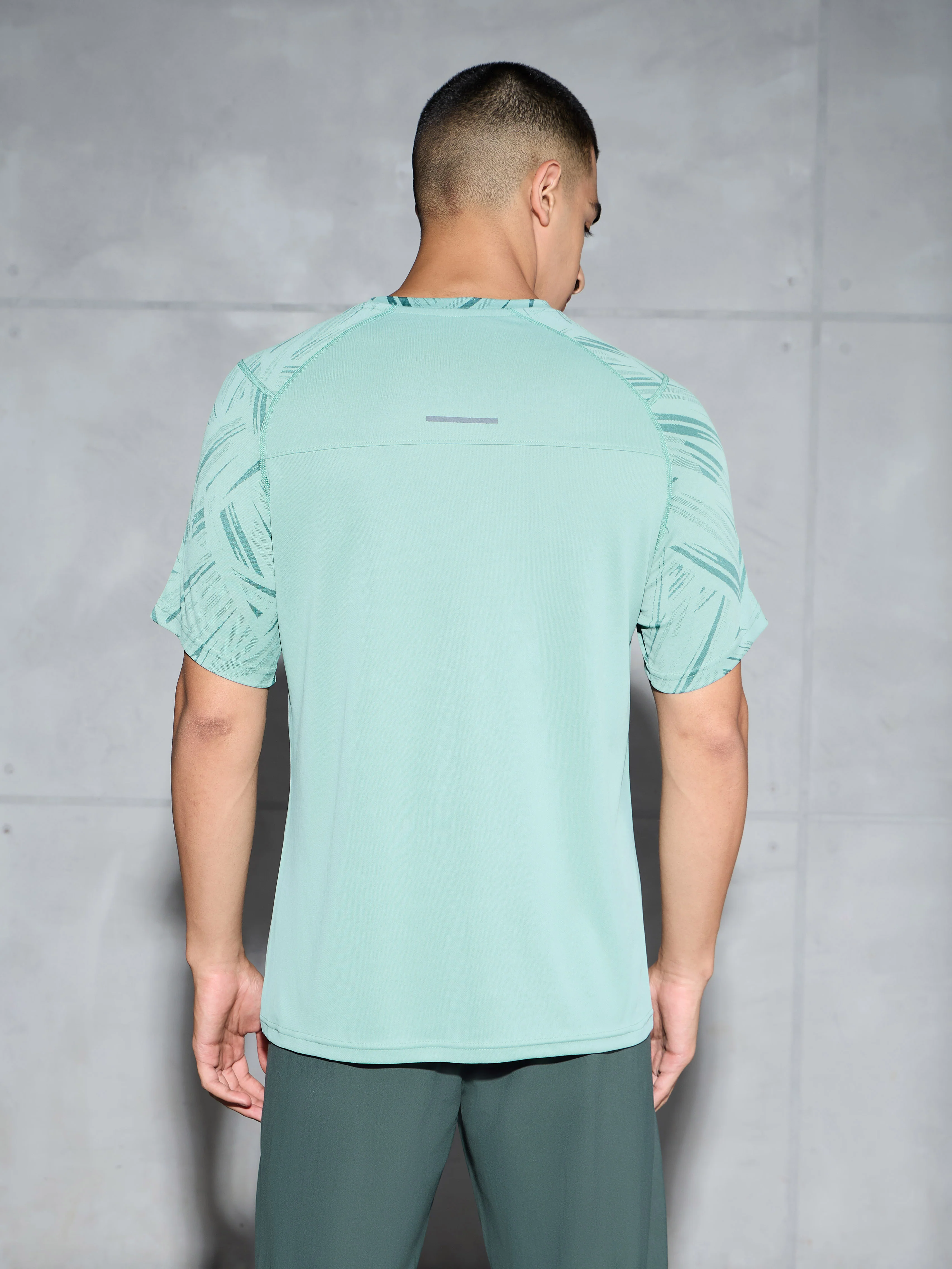 Men Self Design Slim Fit Crew Neck T-shirt with DOUBLE COOL - Image 3
