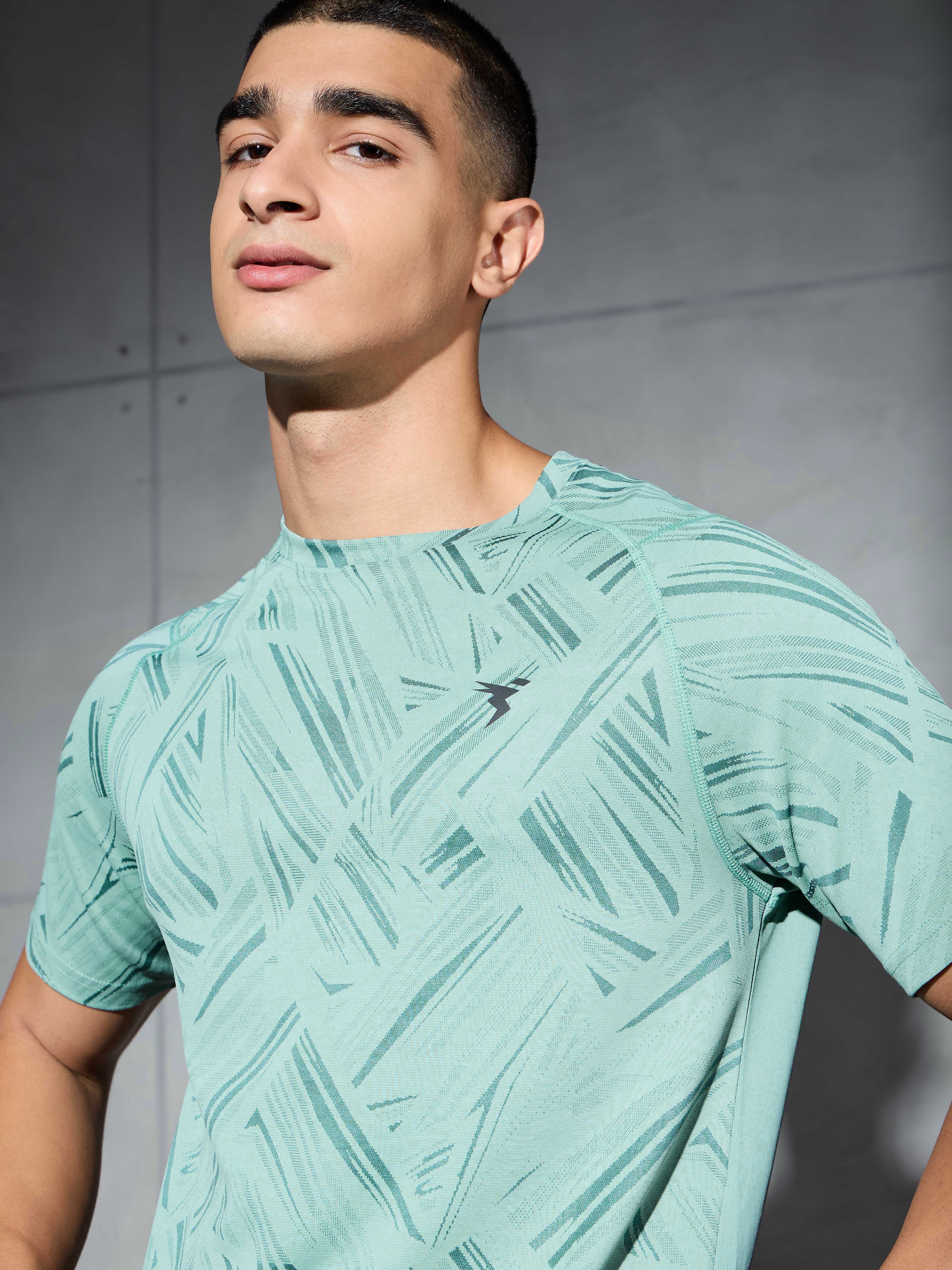 Men Self Design Slim Fit Crew Neck T-shirt with DOUBLE COOL - Image 6