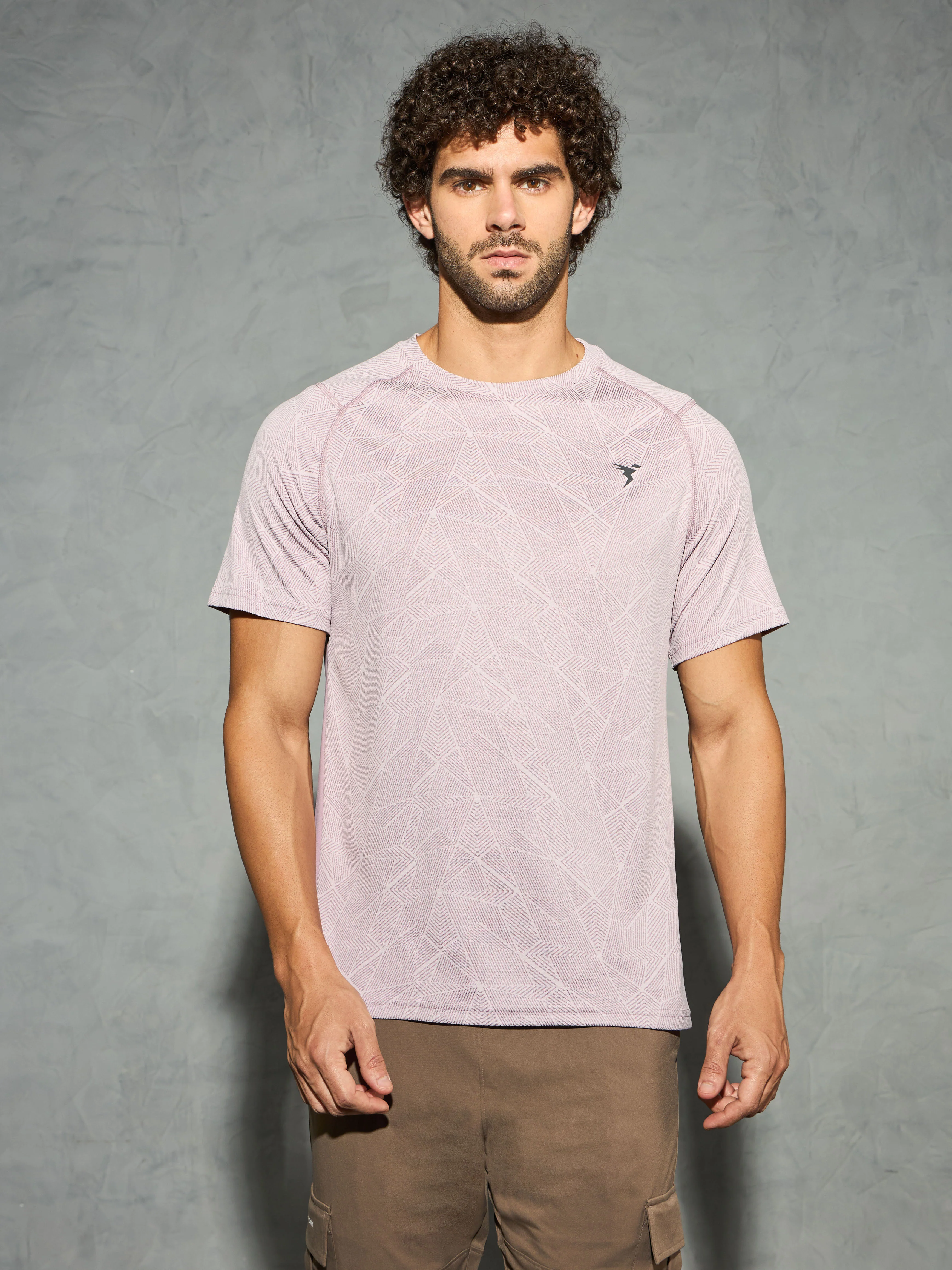 Men Self Design Slim Fit Crew Neck T-shirt with DOUBLE COOL