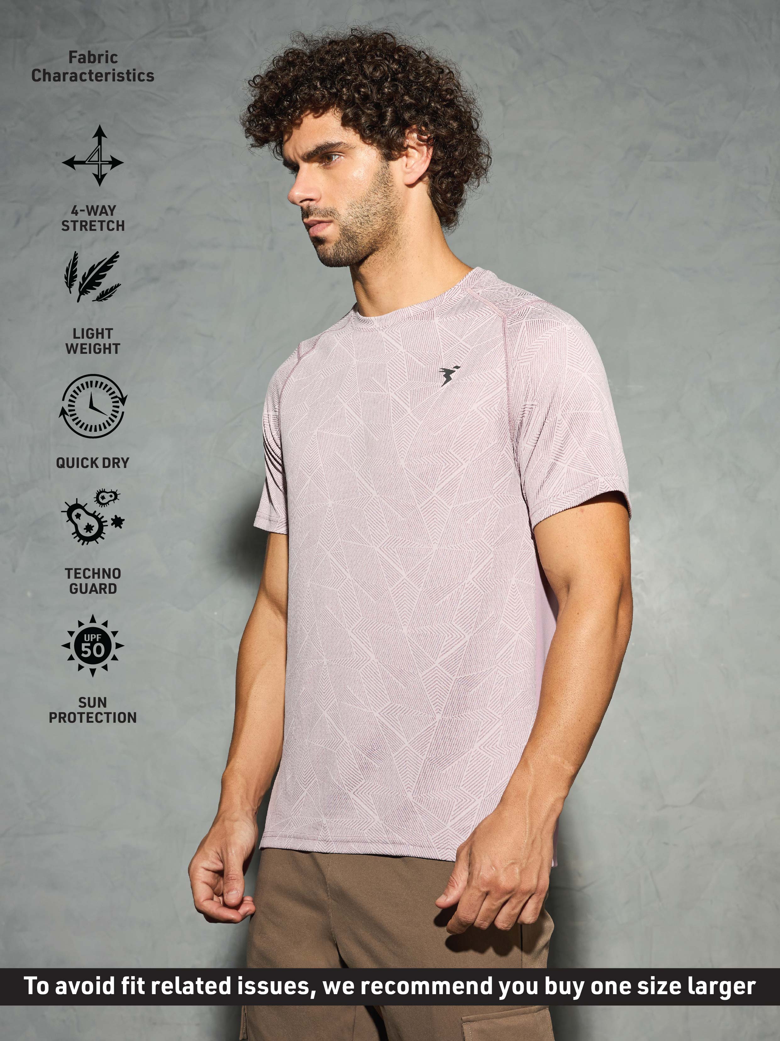 Men Self Design Slim Fit Crew Neck T-shirt with DOUBLE COOL - Image 4
