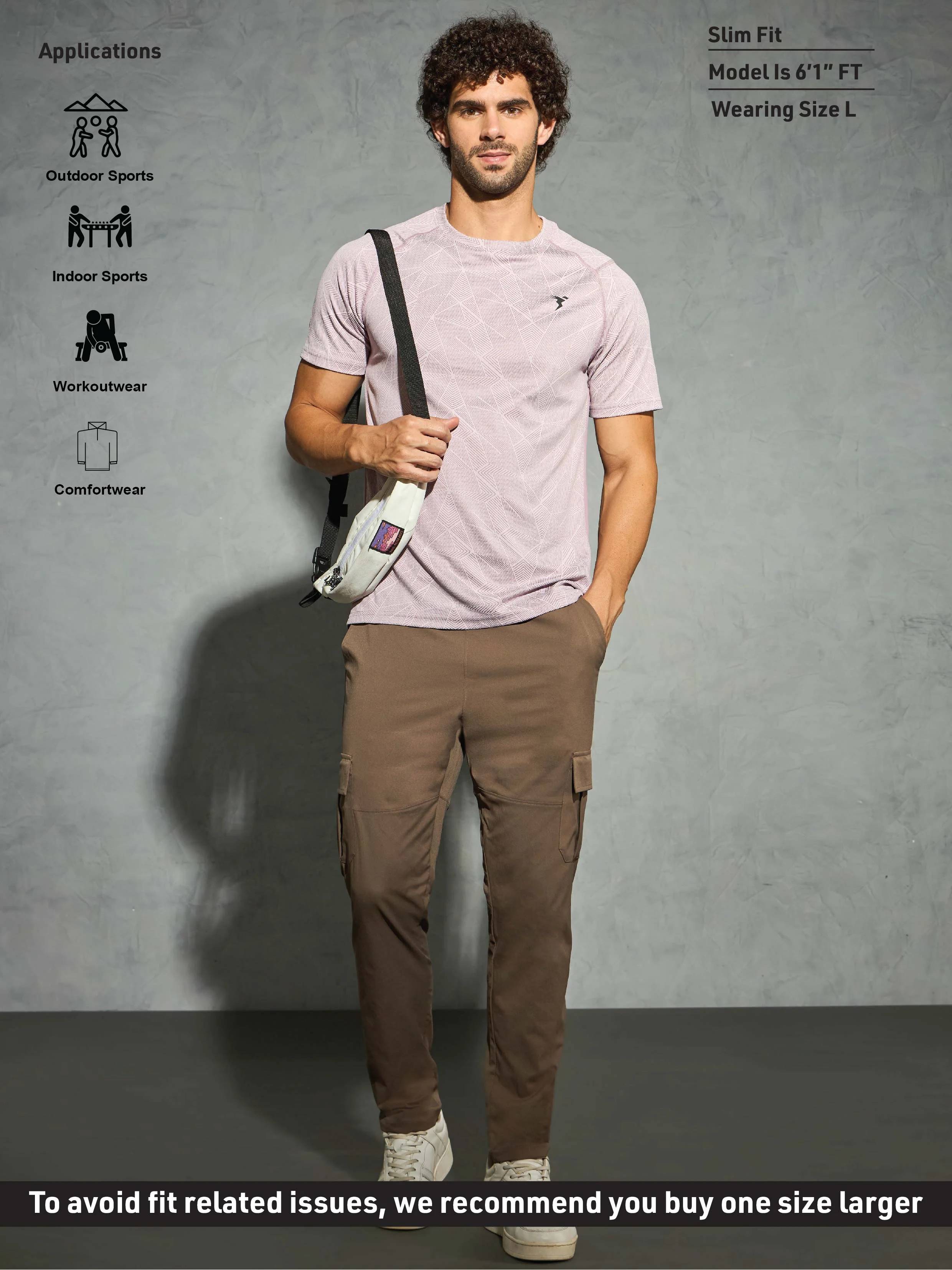 Men Self Design Slim Fit Crew Neck T-shirt with DOUBLE COOL - Image 5