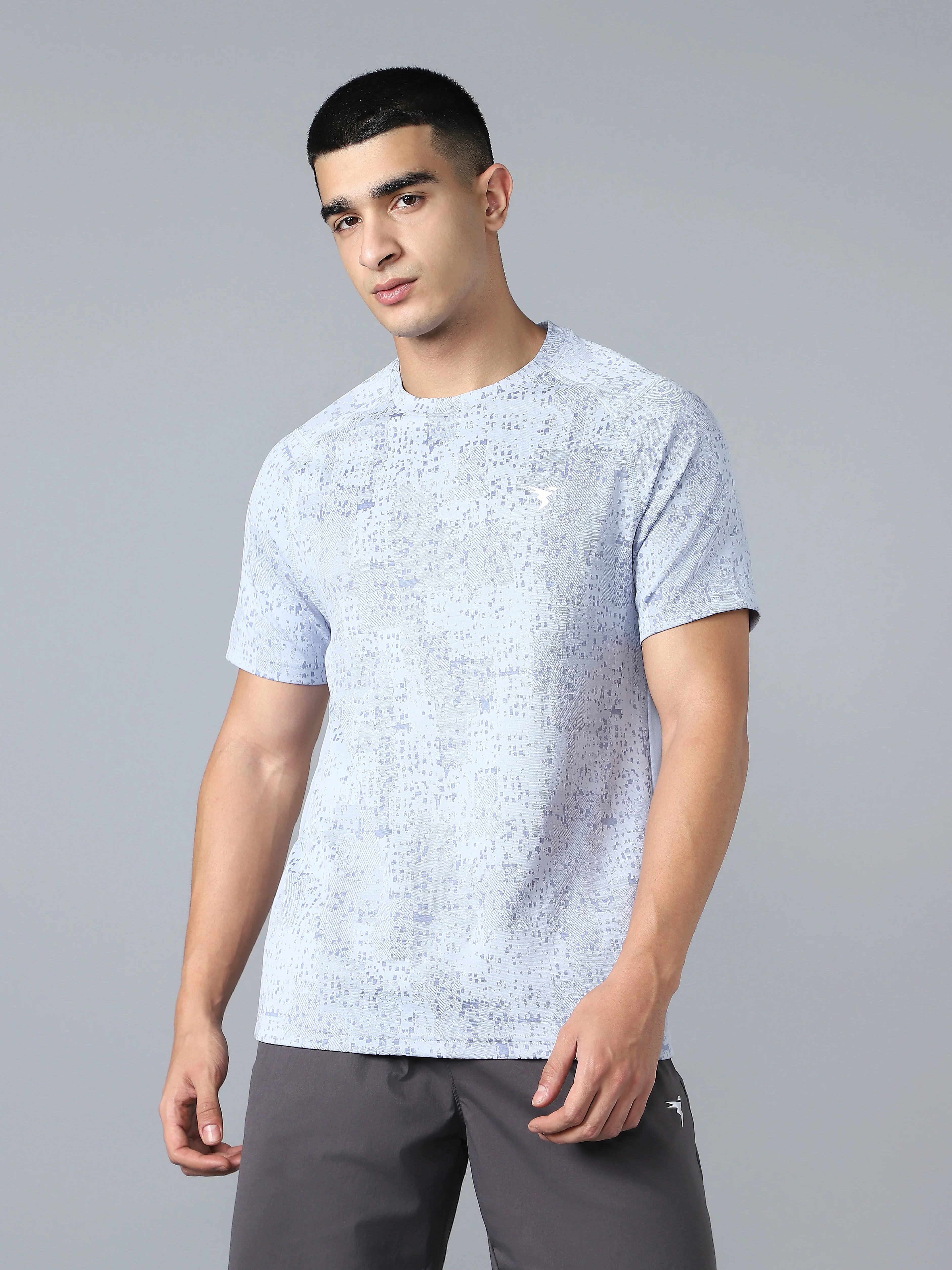 Men Self Design Slim Fit Crew Neck T-shirt with DOUBLE COOL - Image 2