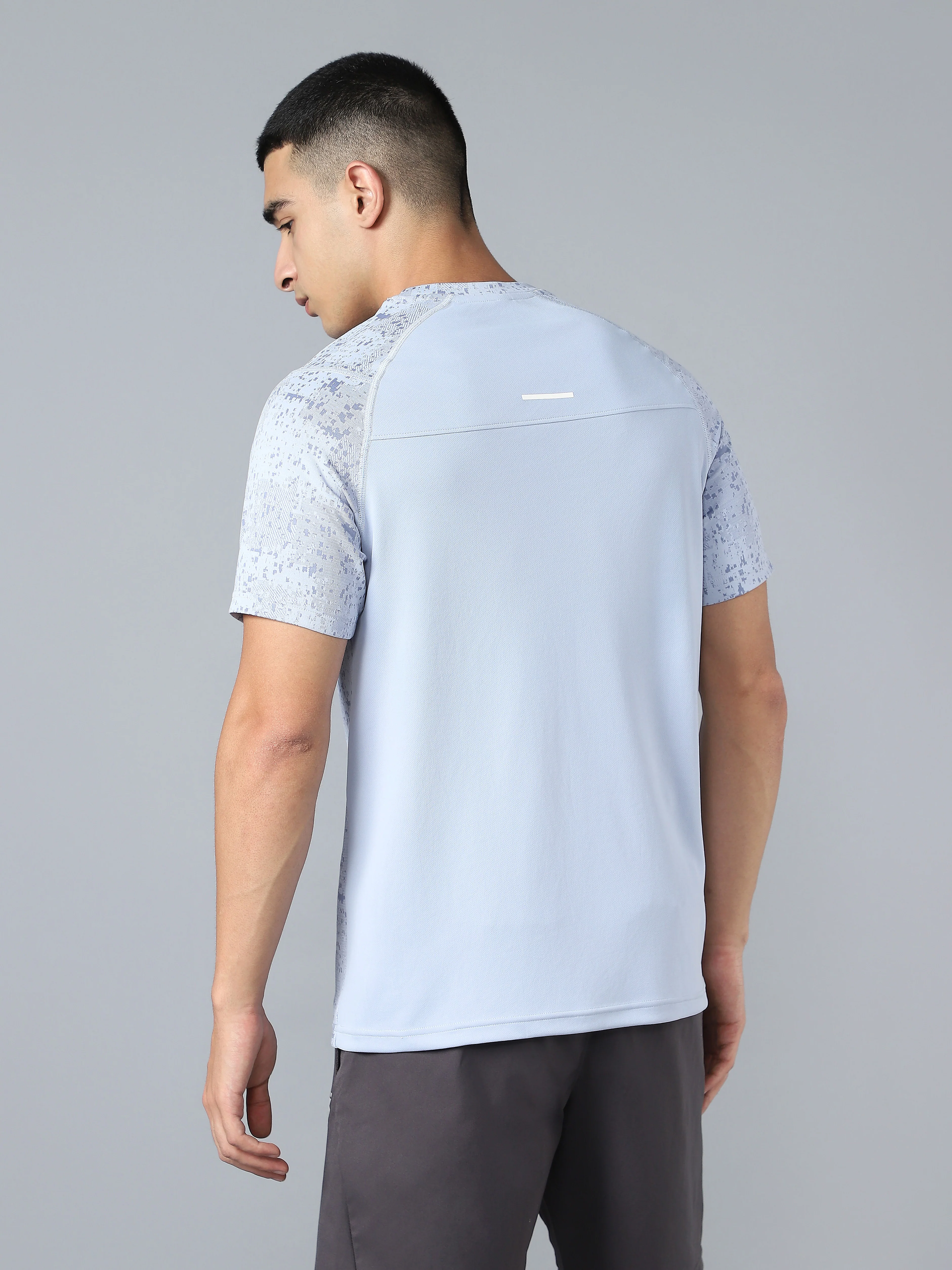 Men Self Design Slim Fit Crew Neck T-shirt with DOUBLE COOL - Image 3