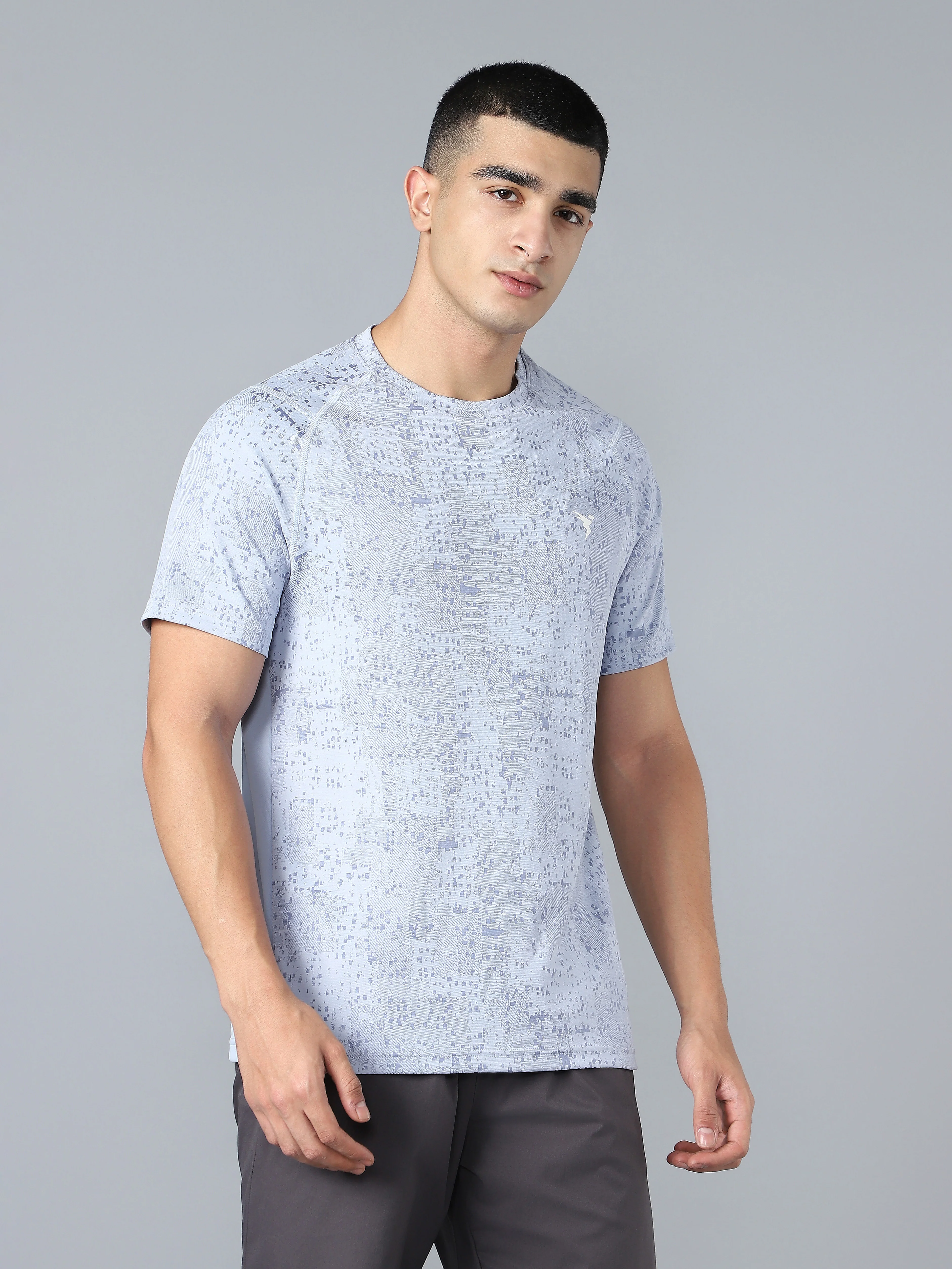 Men Self Design Slim Fit Crew Neck T-shirt with DOUBLE COOL - Image 4