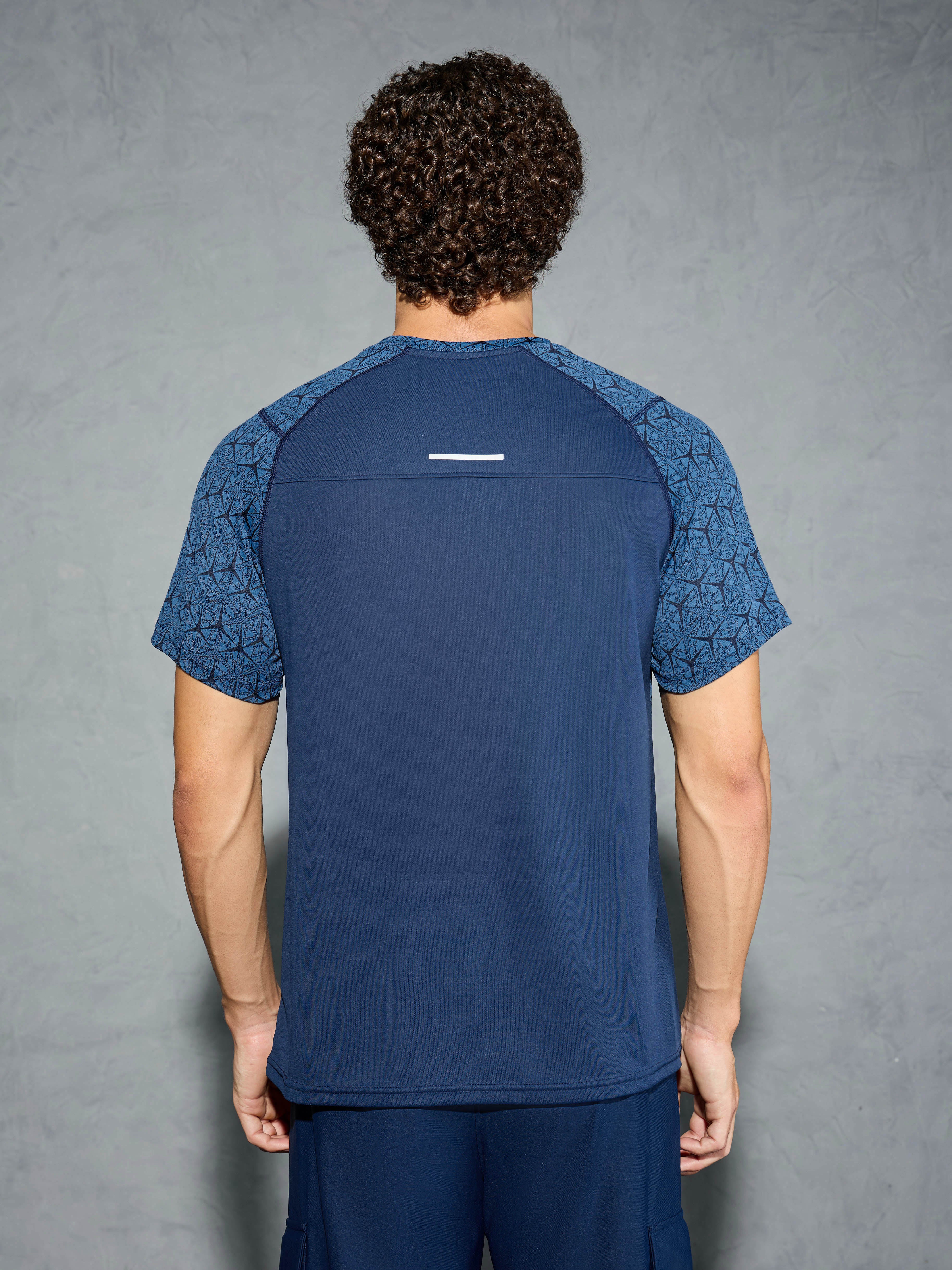 Men Self Design Slim Fit Crew Neck T-shirt with DOUBLE COOL - Image 3