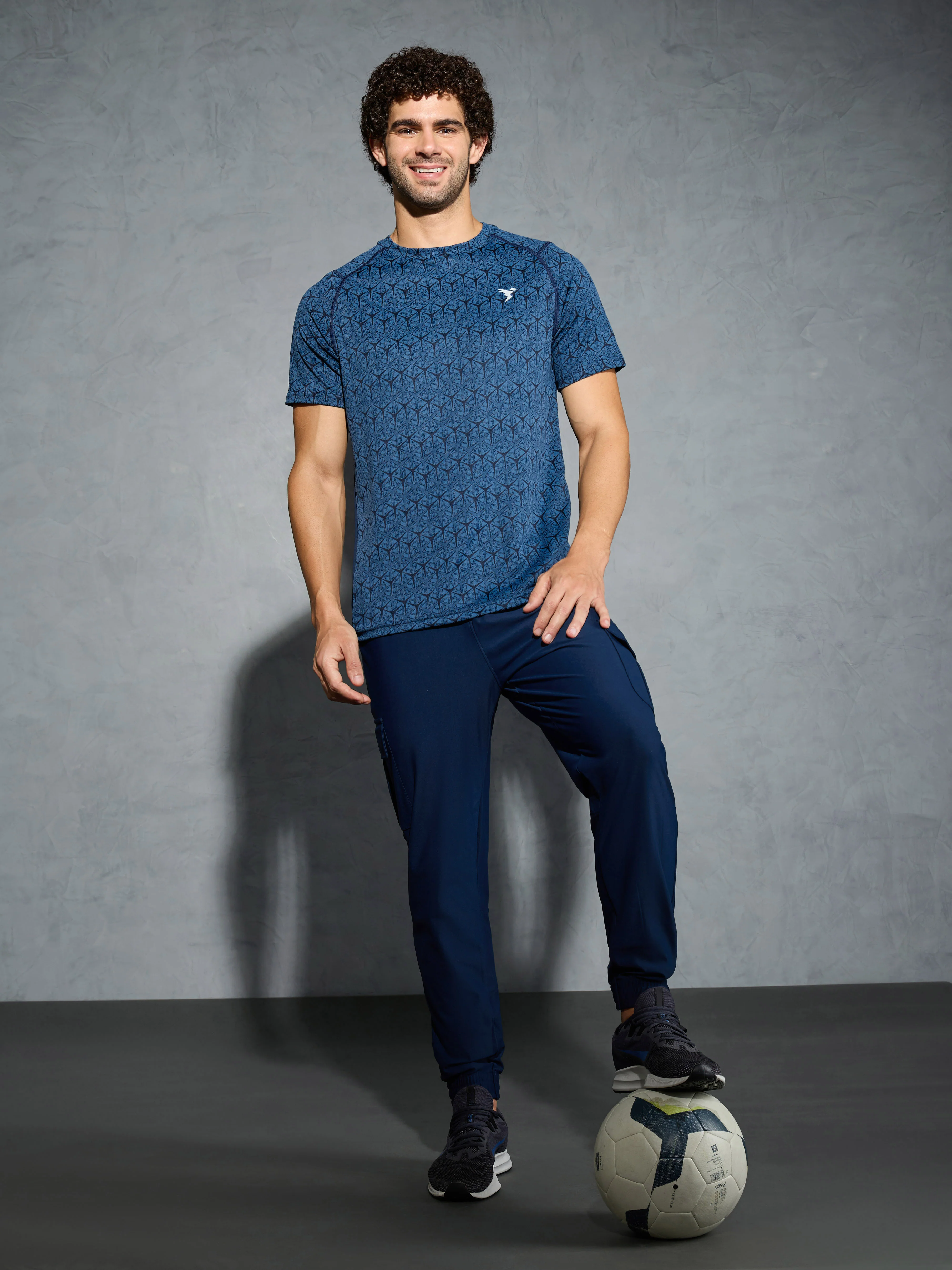 Men Self Design Slim Fit Crew Neck T-shirt with DOUBLE COOL - Image 6