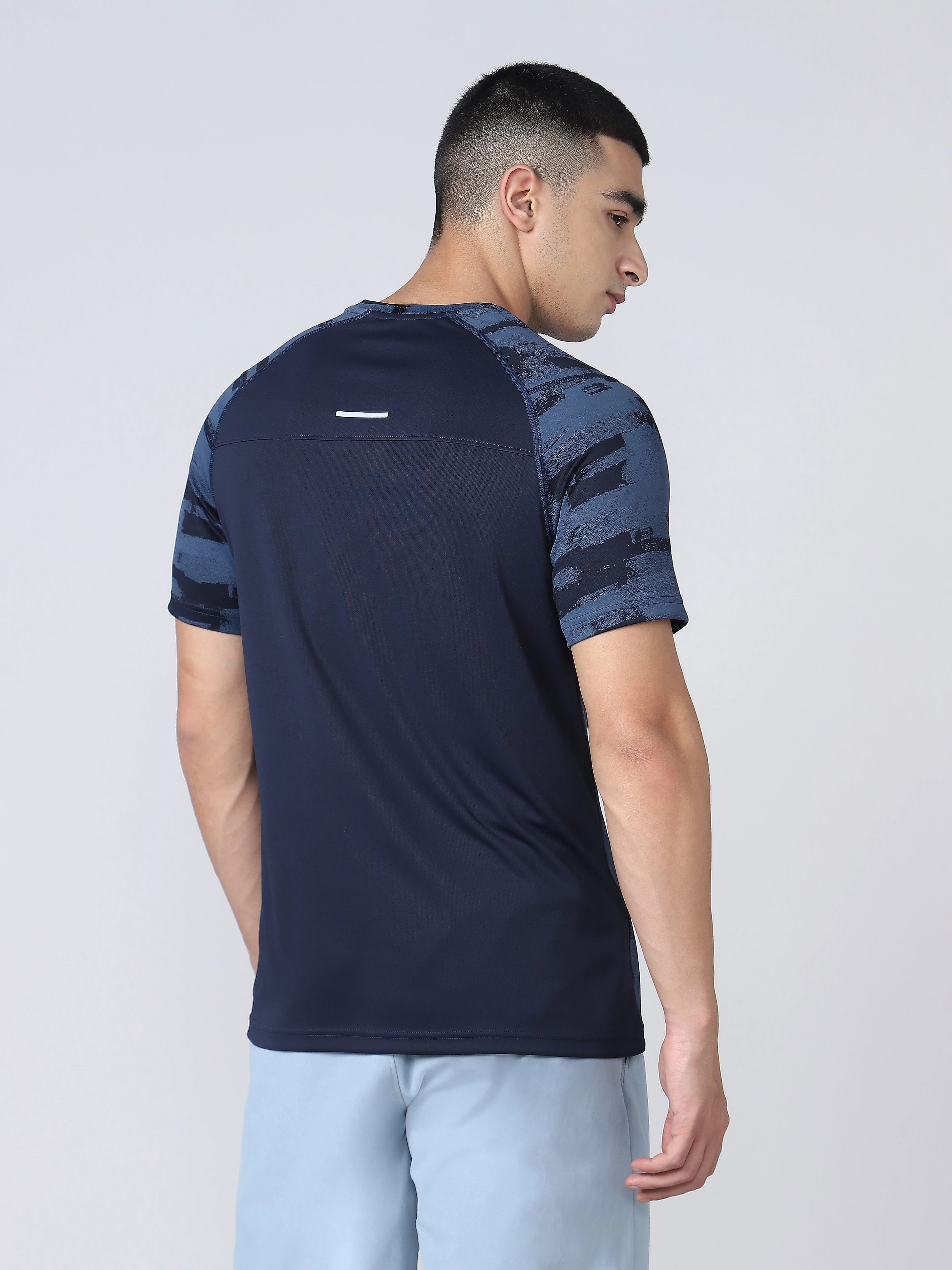 Men Self Design Slim Fit Crew Neck T-shirt with DOUBLE COOL - Image 2