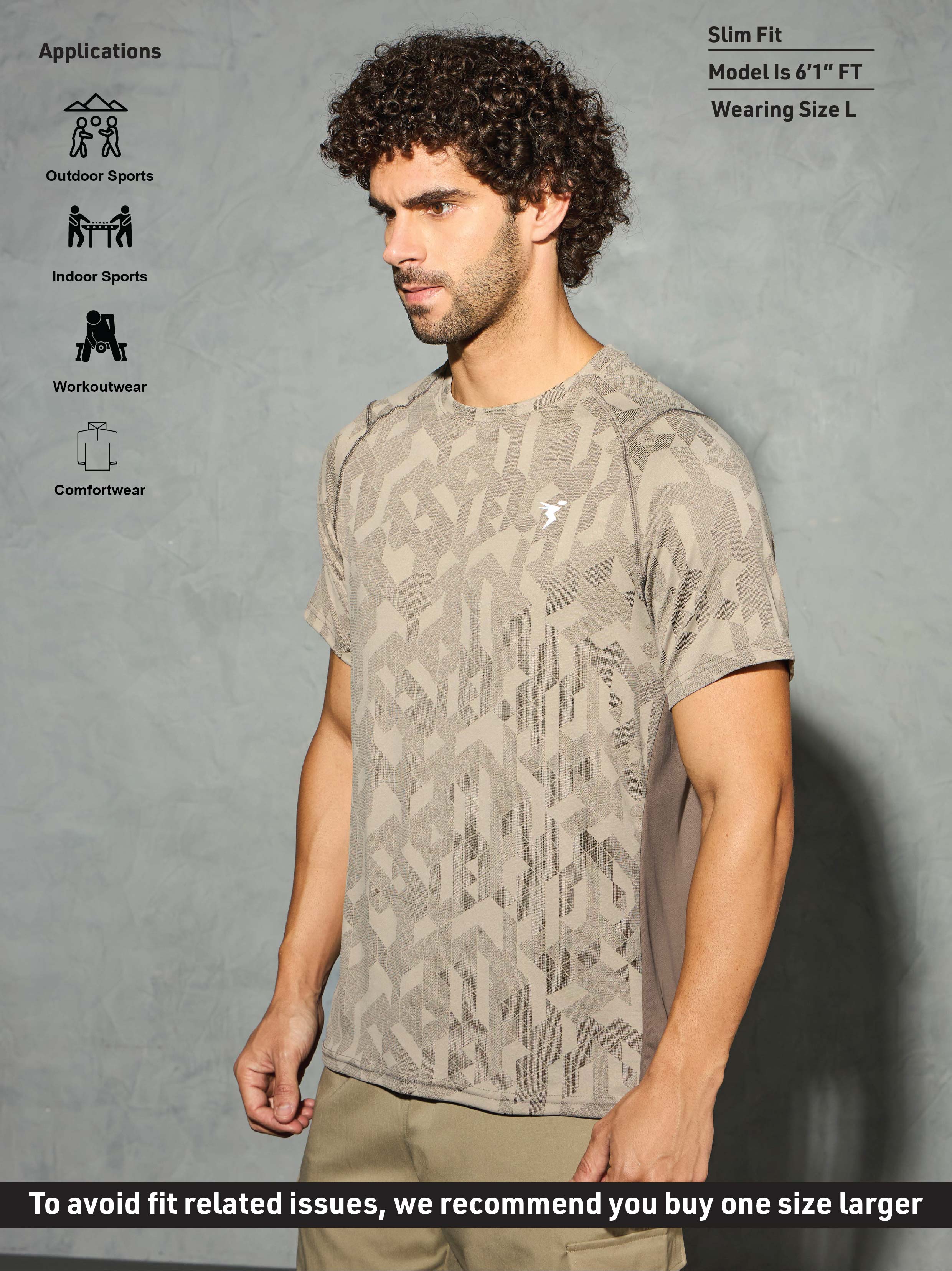 Men Self Design Slim Fit Crew Neck T-shirt with DOUBLE COOL - Image 4
