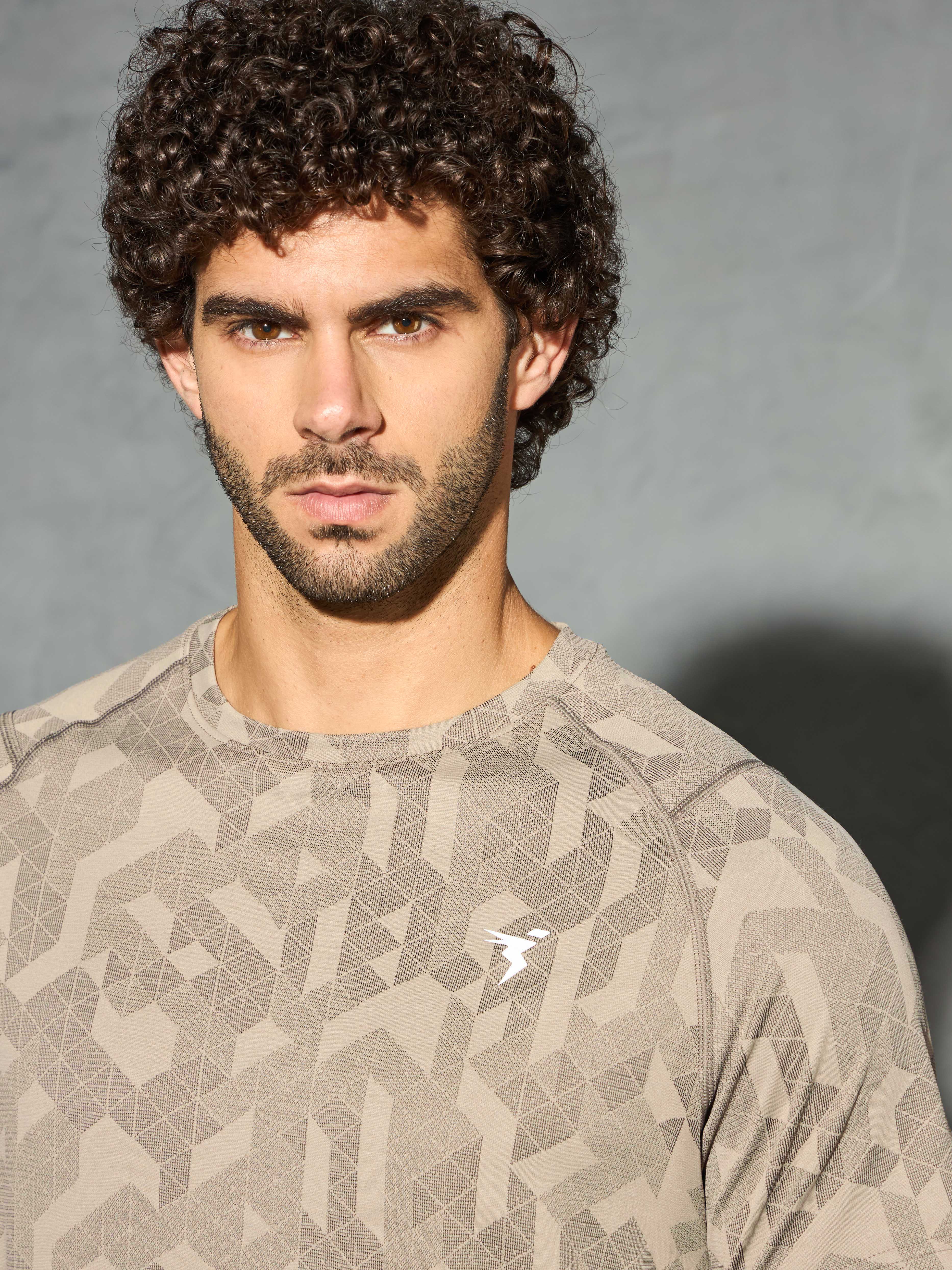 Men Self Design Slim Fit Crew Neck T-shirt with DOUBLE COOL - Image 6