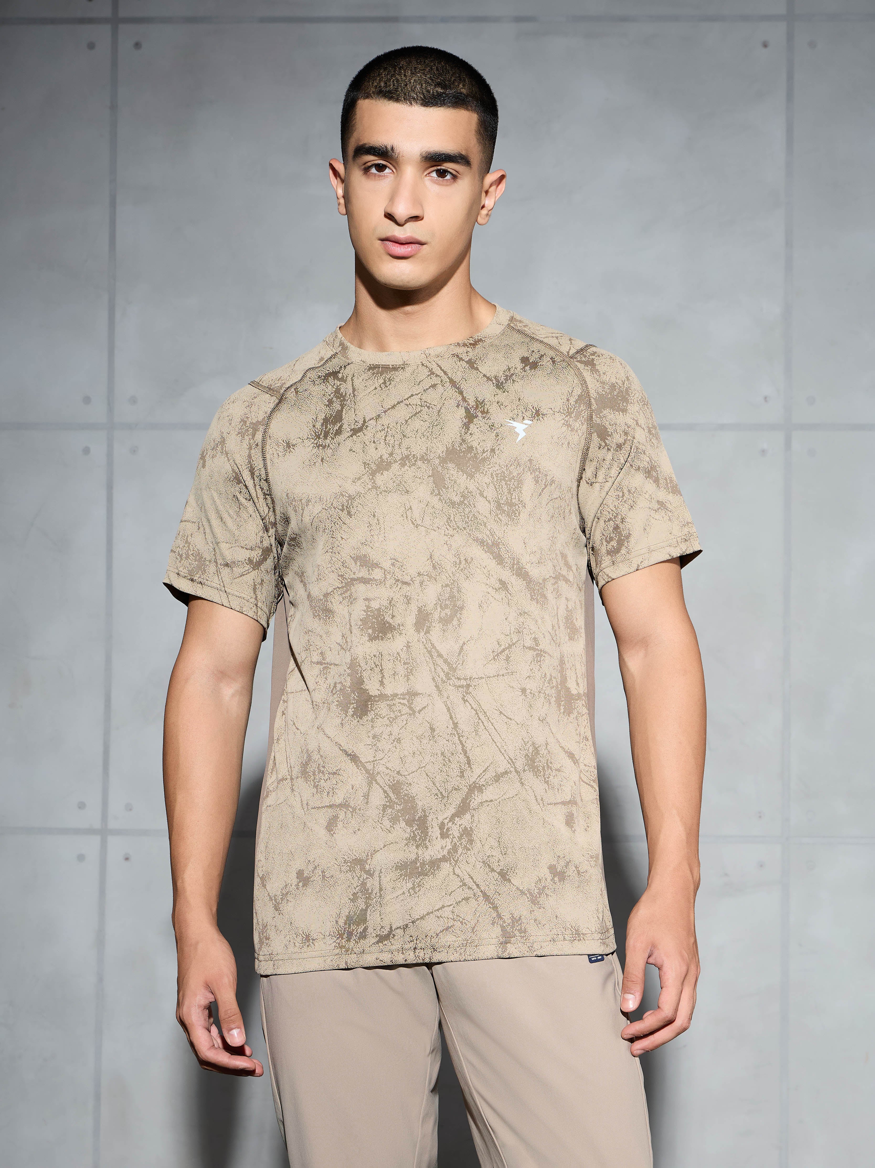 Men Self Design Slim Fit Crew Neck T-shirt with DOUBLE COOL - Image 2