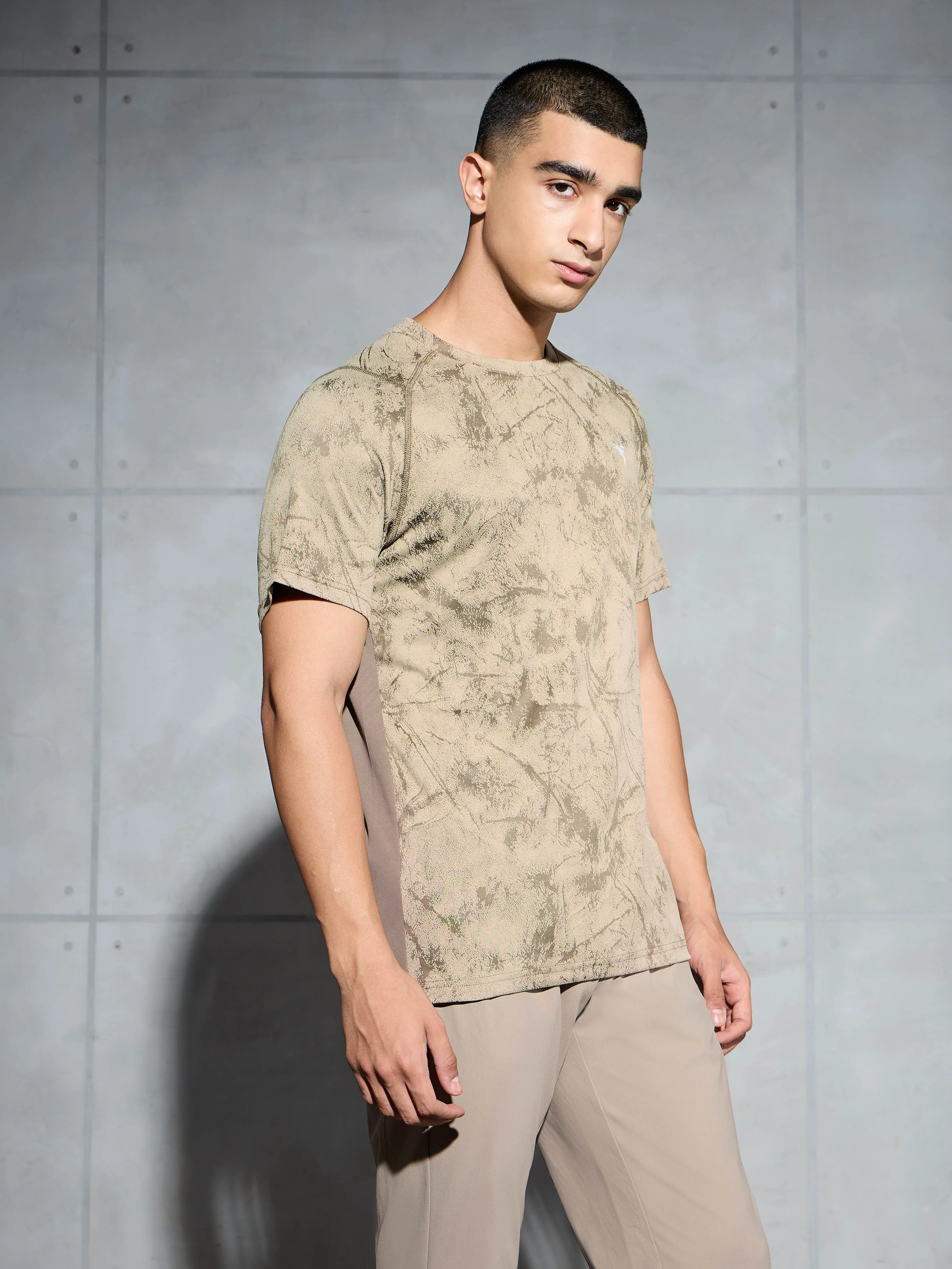 Men Self Design Slim Fit Crew Neck T-shirt with DOUBLE COOL - Image 4