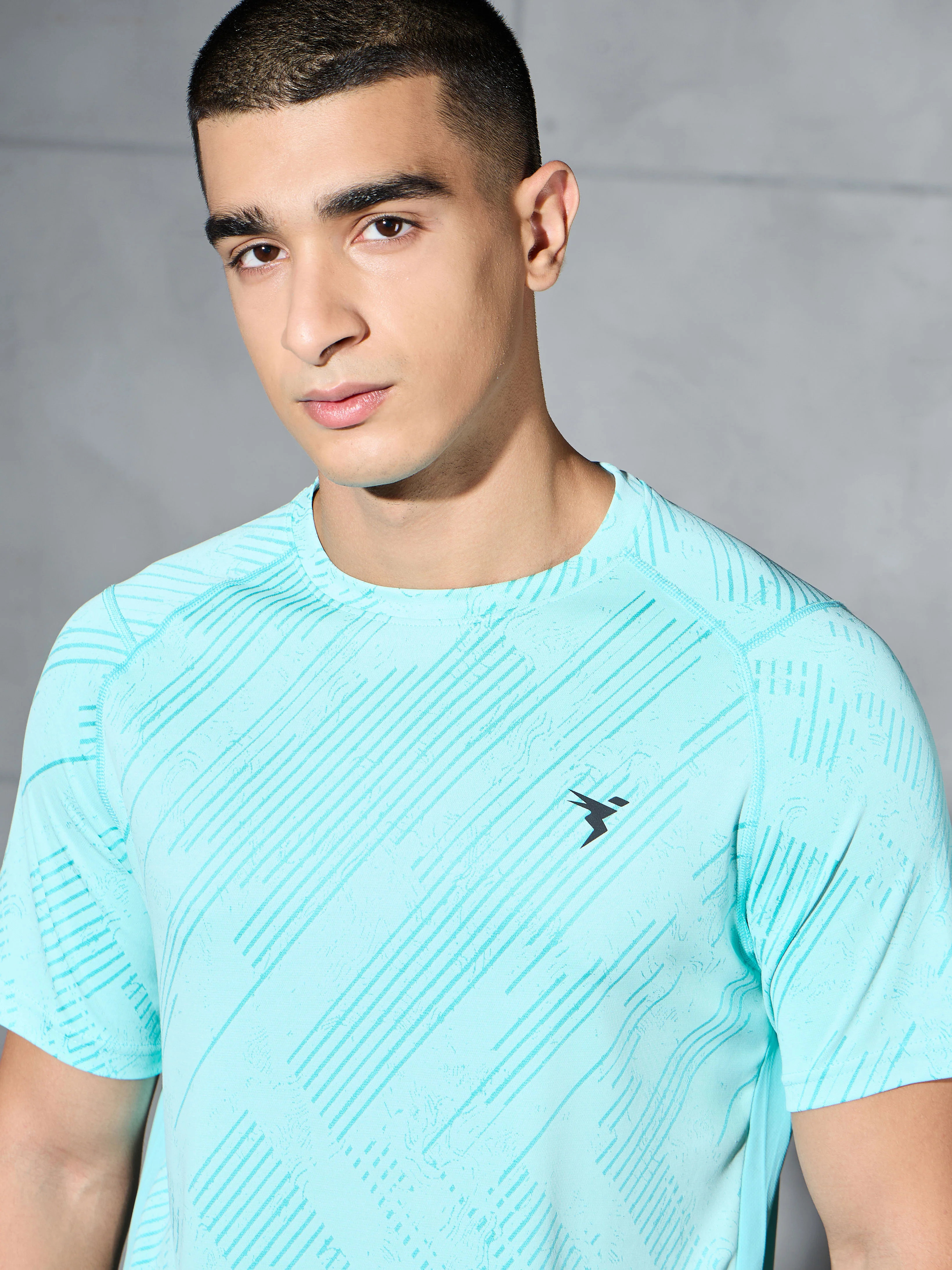 Men Self Design Slim Fit Crew Neck T-shirt with DOUBLE COOL - Image 6
