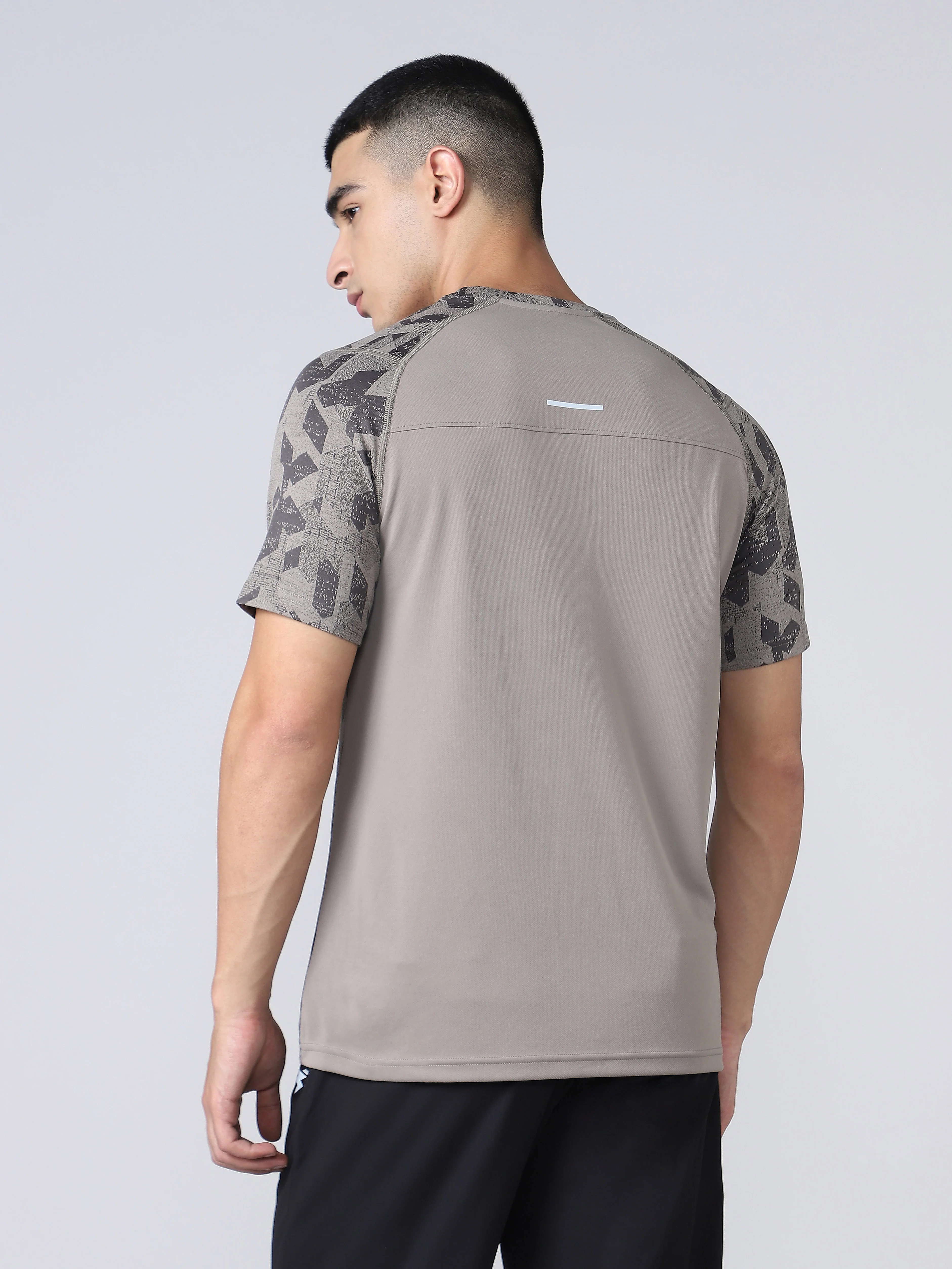 Men Self Design Slim Fit Crew Neck T-shirt with DOUBLE COOL - Image 2
