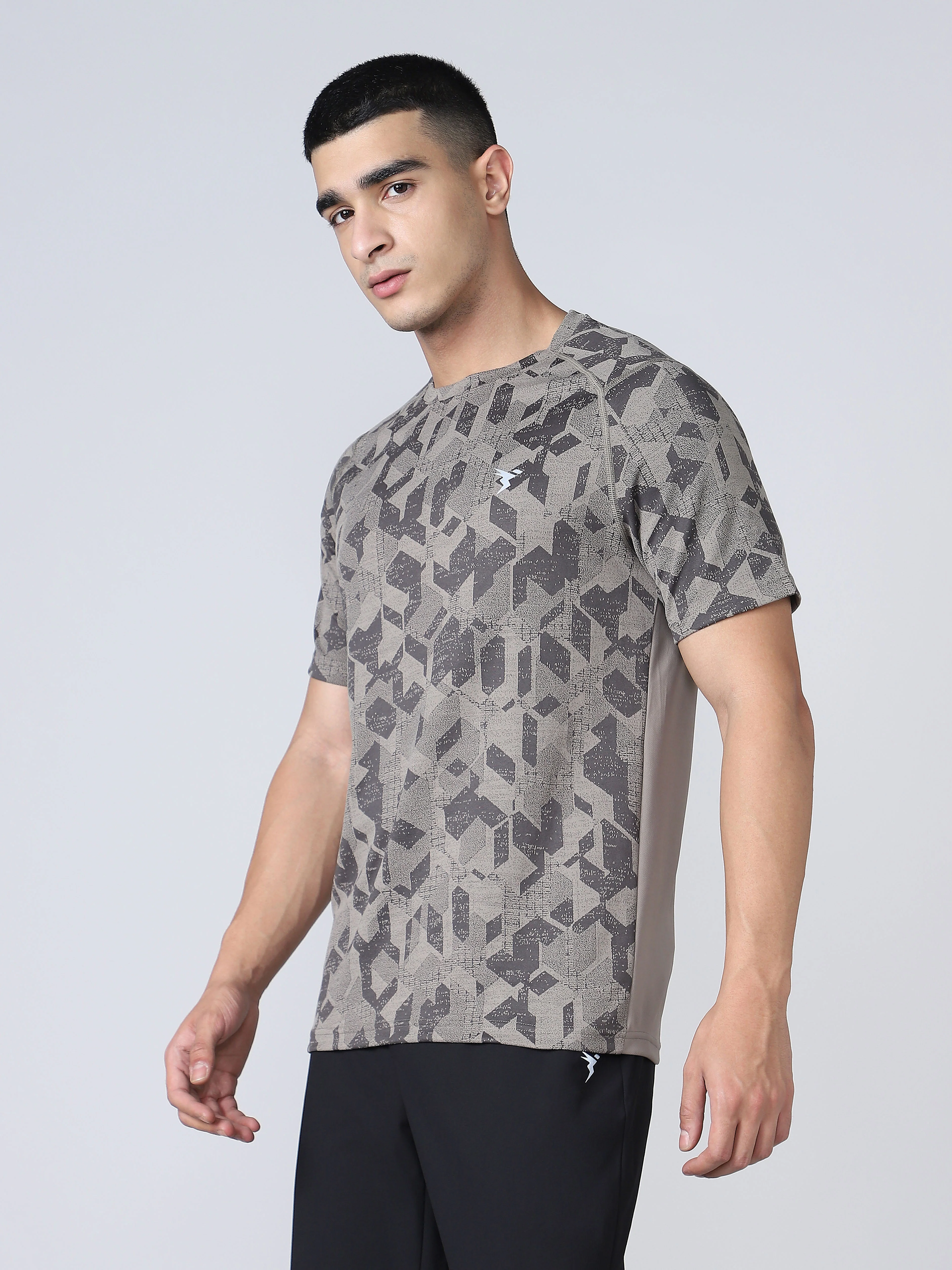 Men Self Design Slim Fit Crew Neck T-shirt with DOUBLE COOL - Image 3