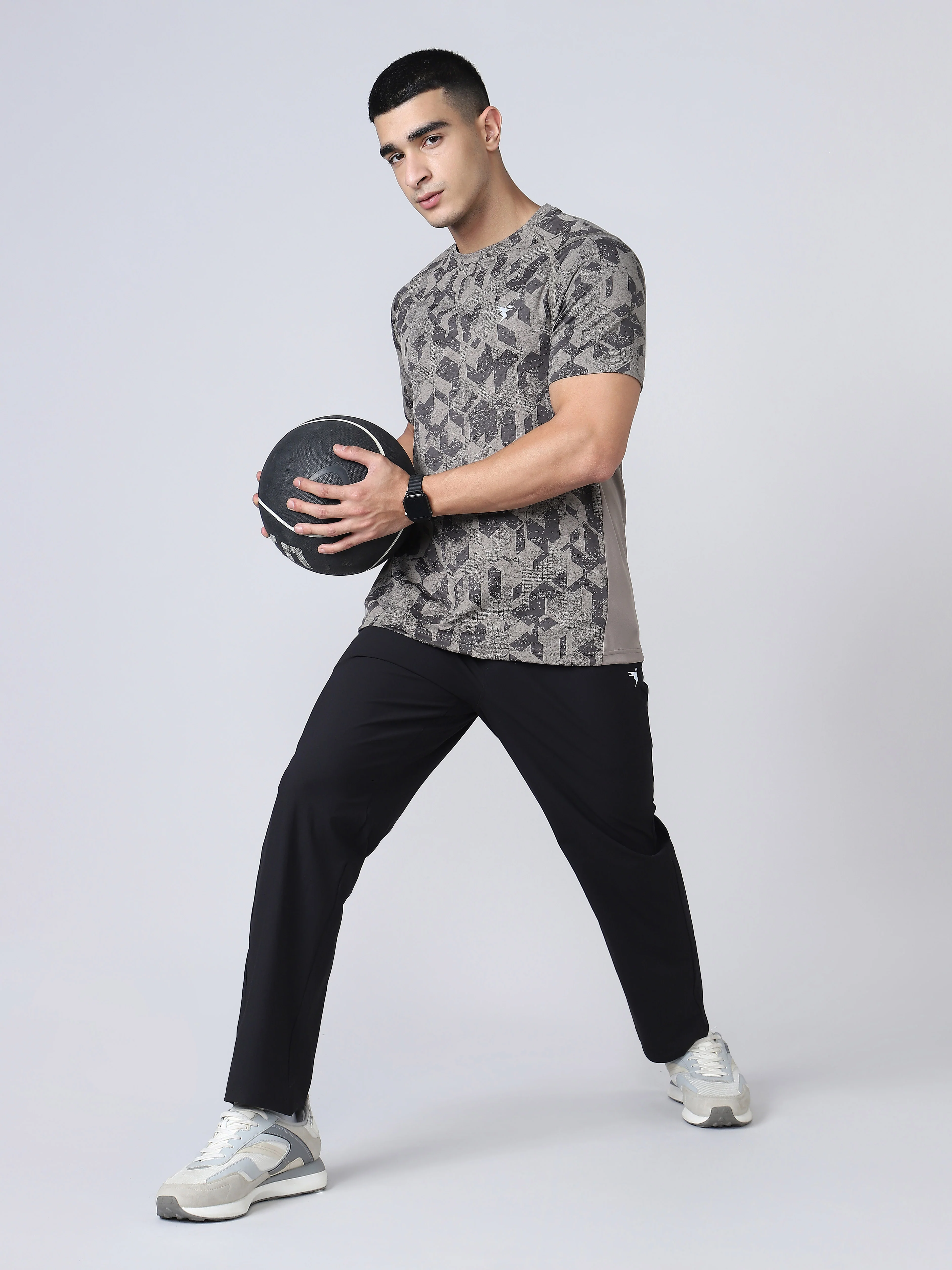 Men Self Design Slim Fit Crew Neck T-shirt with DOUBLE COOL - Image 4