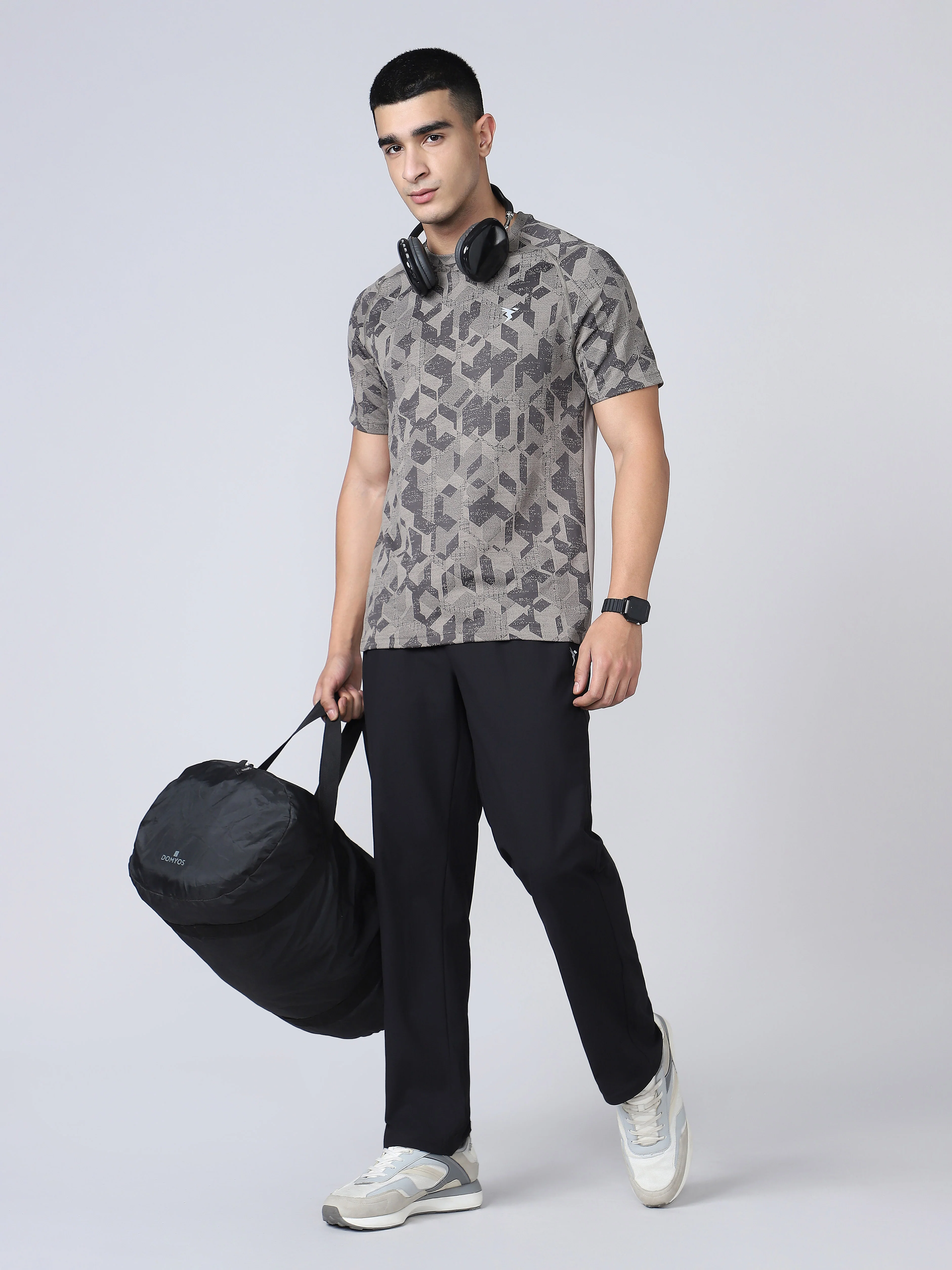 Men Self Design Slim Fit Crew Neck T-shirt with DOUBLE COOL - Image 5