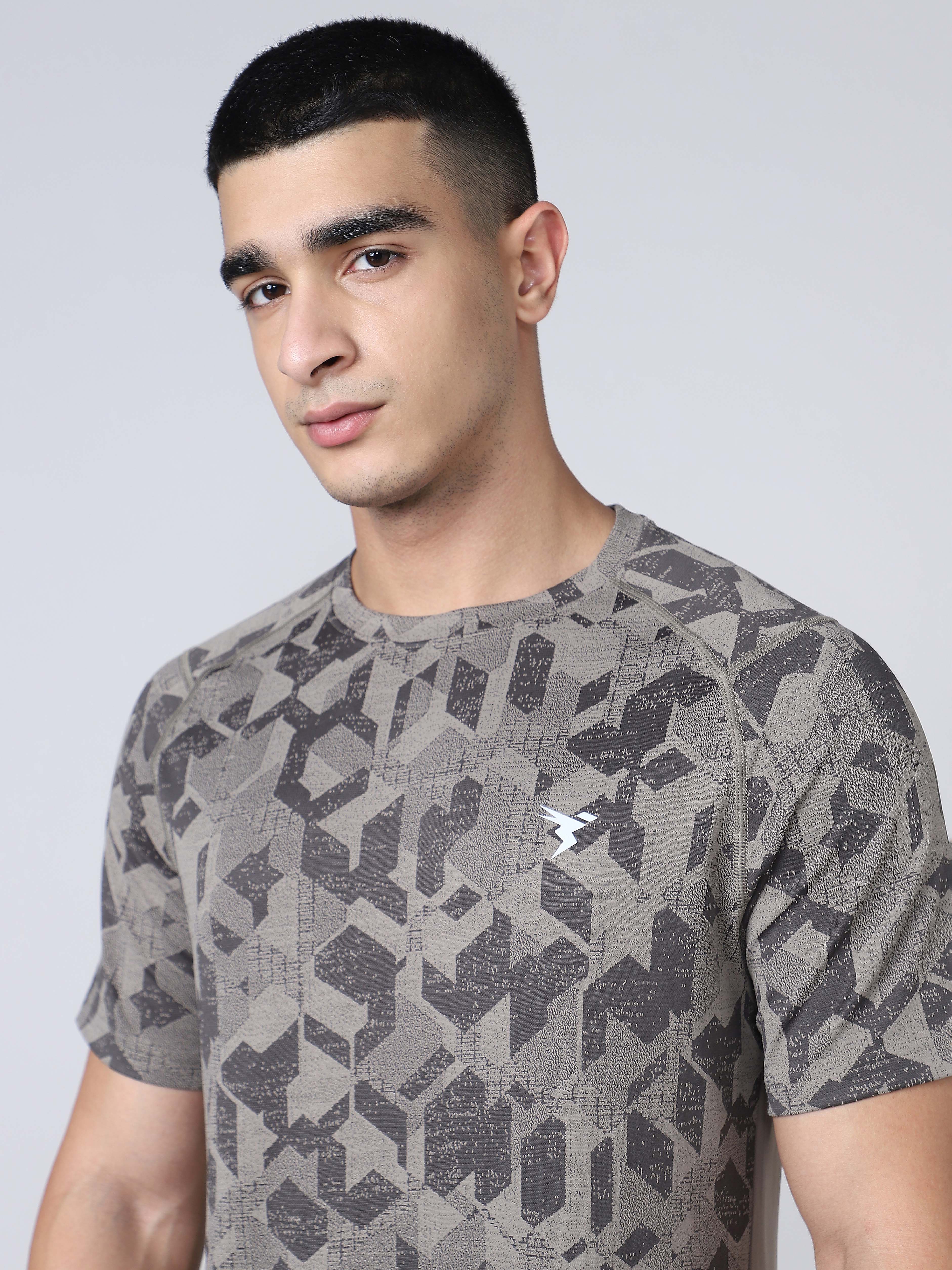 Men Self Design Slim Fit Crew Neck T-shirt with DOUBLE COOL - Image 7