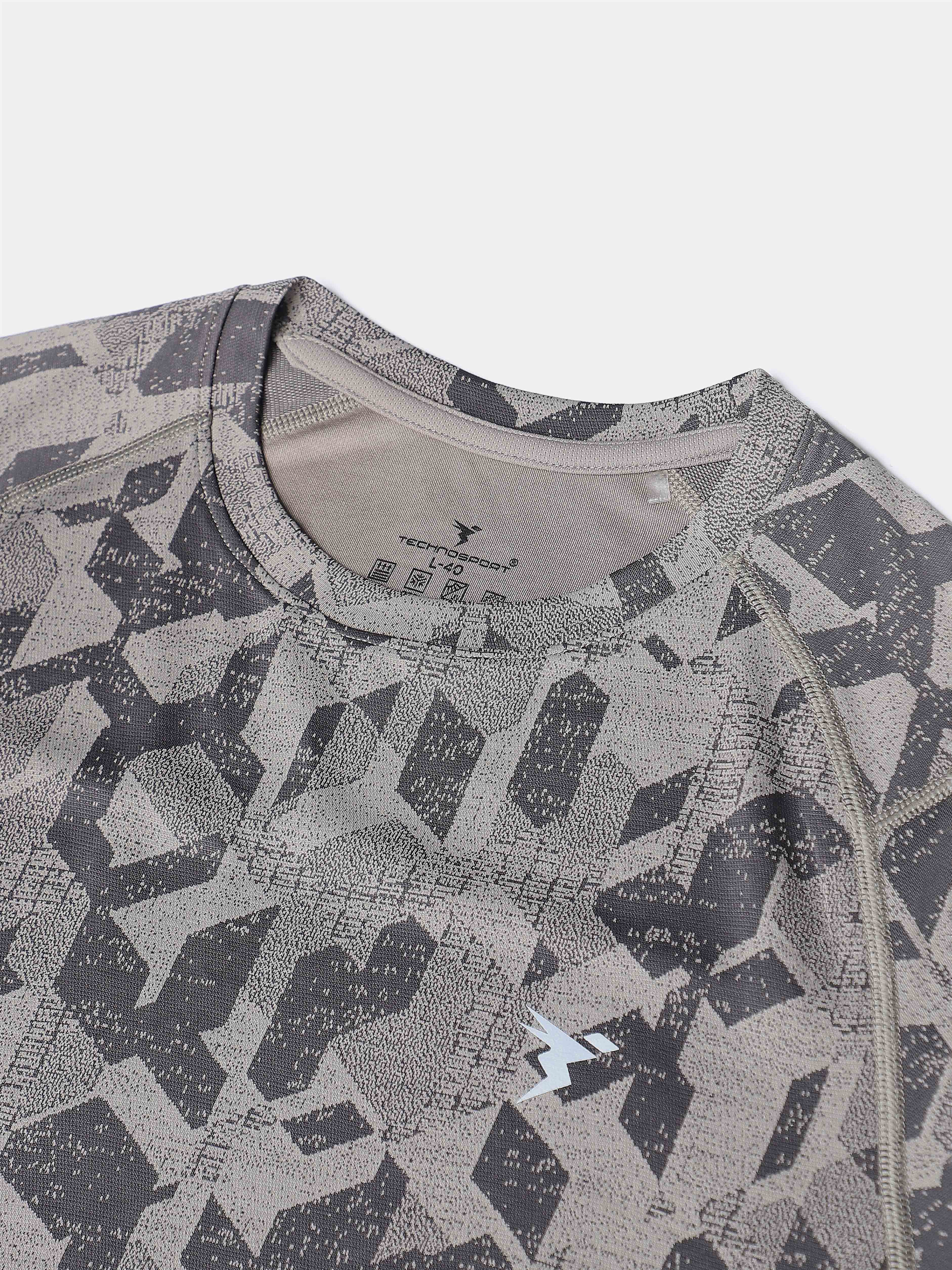 Men Self Design Slim Fit Crew Neck T-shirt with DOUBLE COOL - Image 9