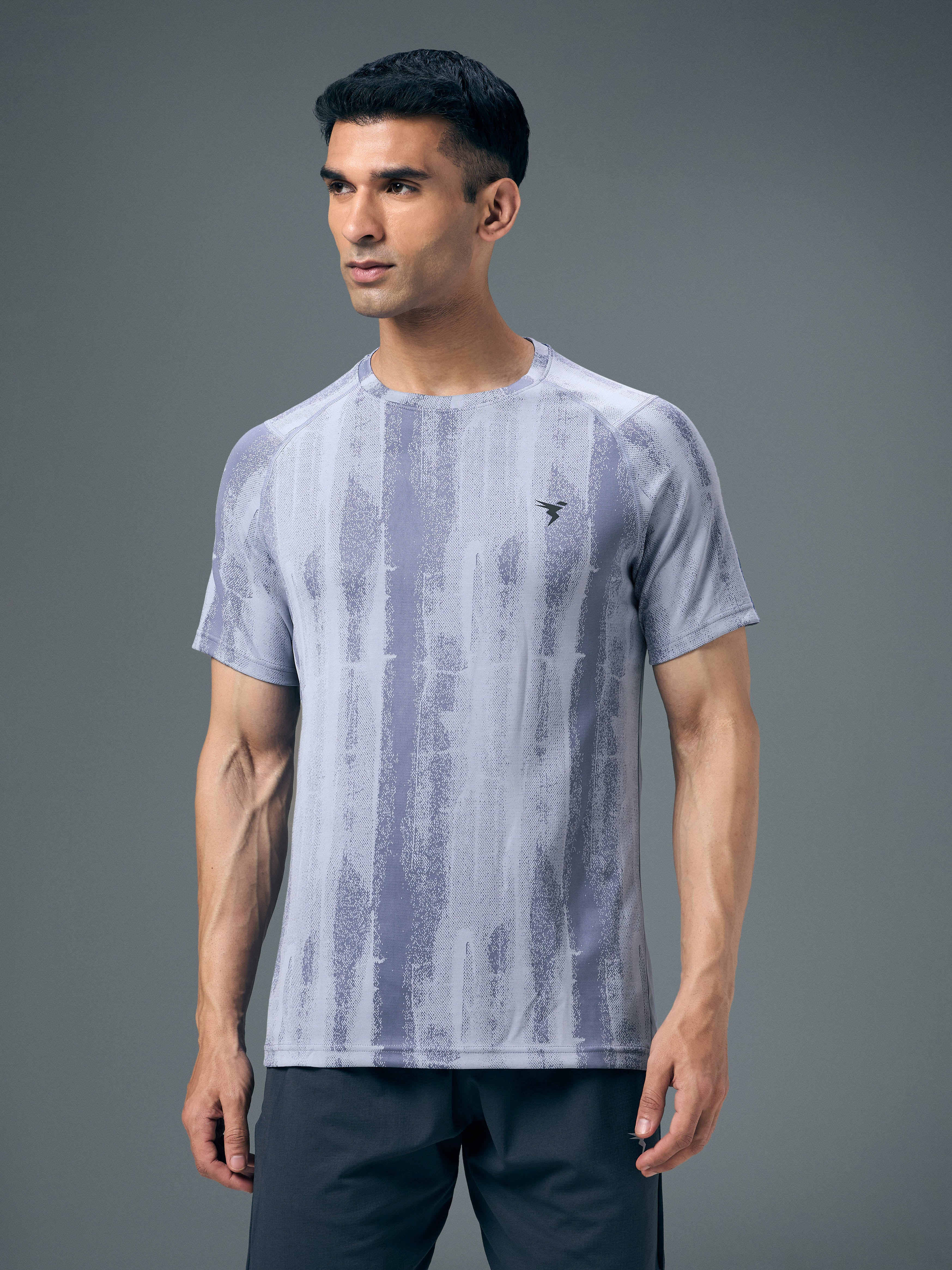 Men Self Design Slim Fit Crew Neck T-shirt with DOUBLE COOL - Image 2