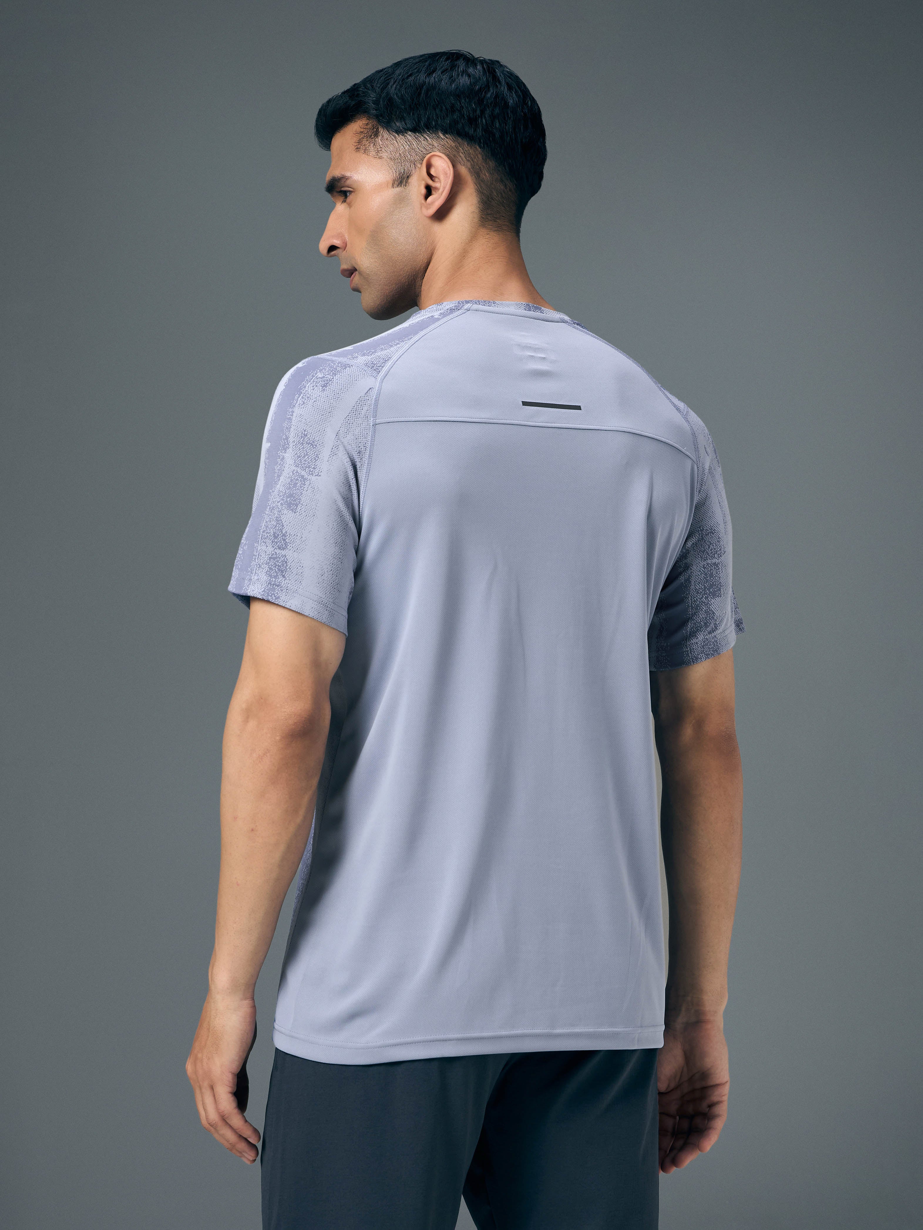 Men Self Design Slim Fit Crew Neck T-shirt with DOUBLE COOL - Image 3