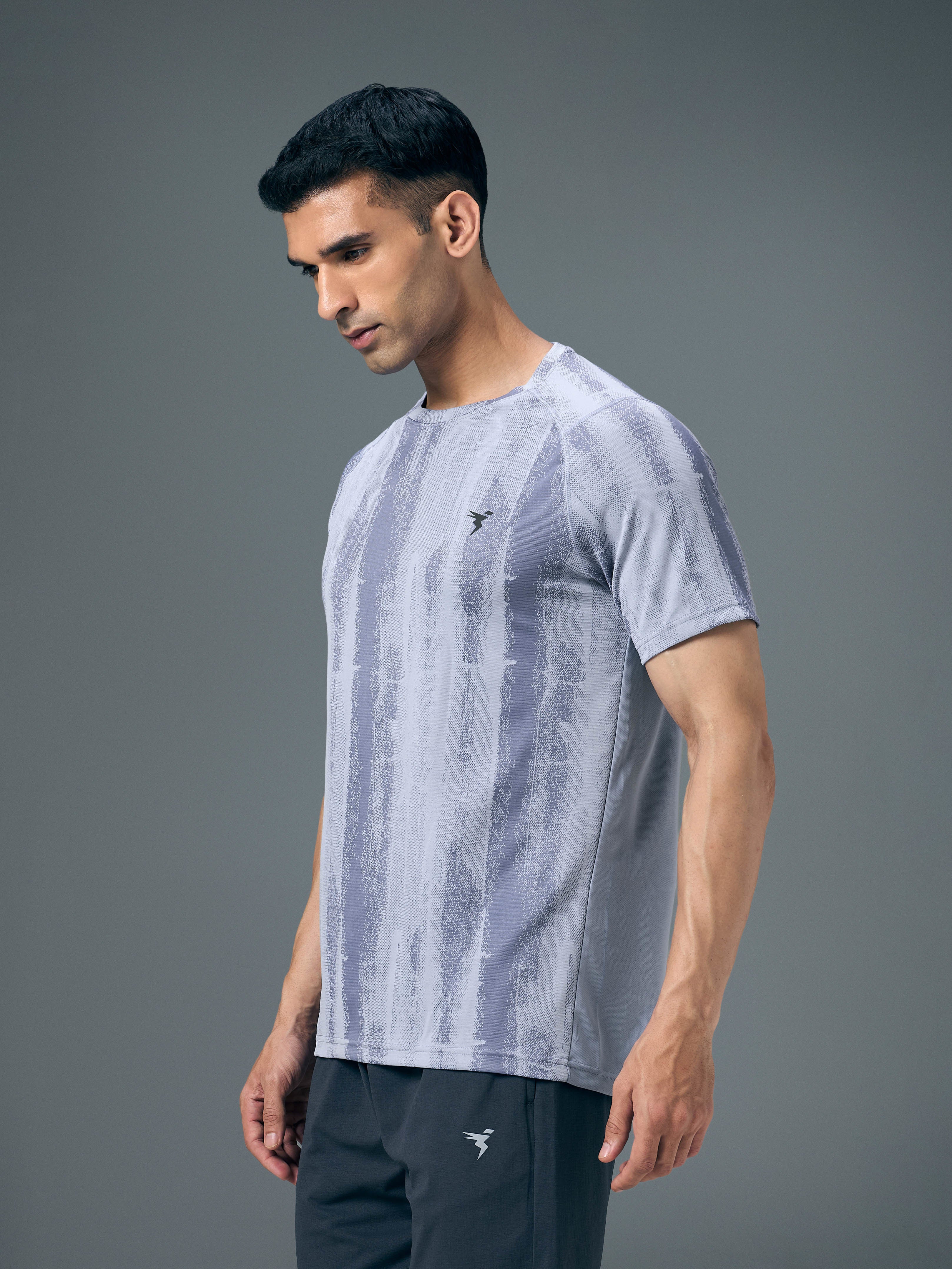 Men Self Design Slim Fit Crew Neck T-shirt with DOUBLE COOL - Image 4